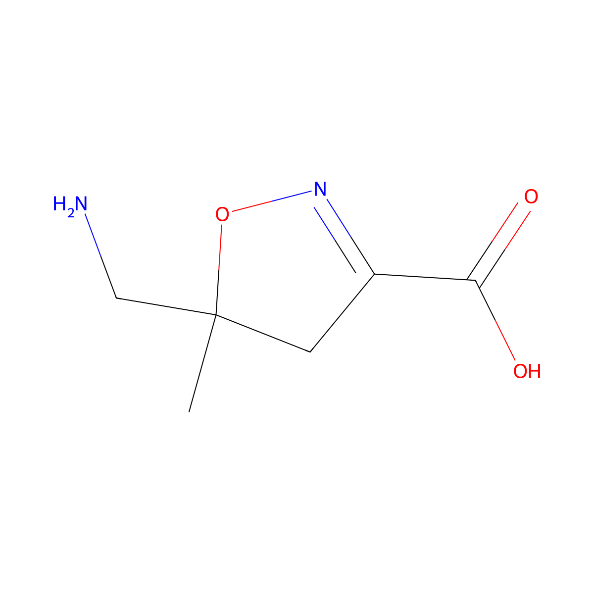 5-(Aminomethyl)-5-methyl-4,5-dihydro-1,2-oxazole-3-carboxylic acid molecular structure, CAS 2649078-77-1