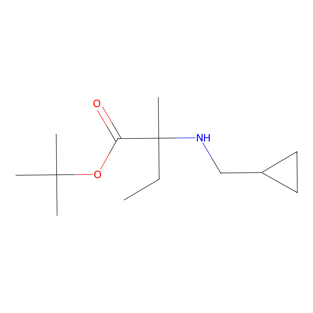 Tert-butyl 2-[(cyclopropylmethyl)amino]-2-methylbutanoate molecular structure, CAS 2649082-35-7