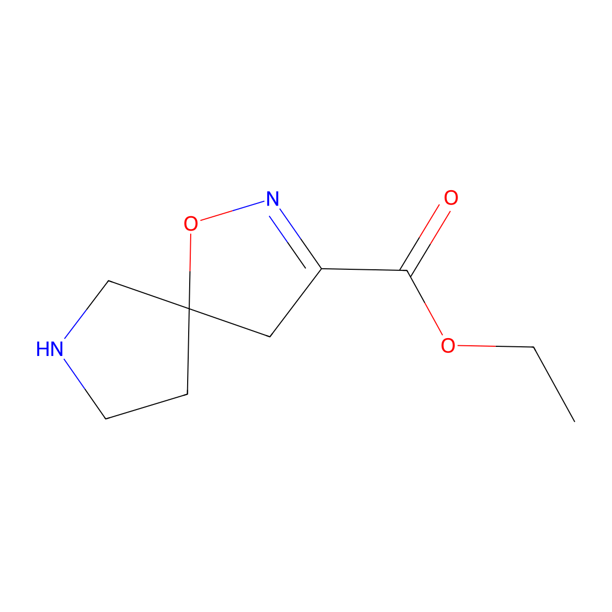 Ethyl 1-oxa-2,7-diazaspiro[4.4]non-2-ene-3-carboxylate molecular structure, CAS 2649085-98-1