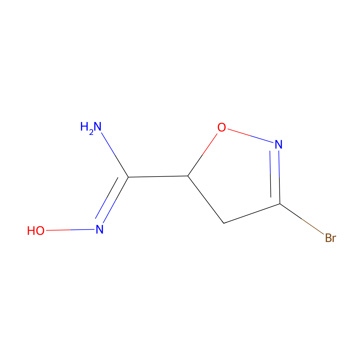 3-Bromo-N'-hydroxy-4,5-dihydro-1,2-oxazole-5-carboximidamide molecular structure, CAS 2649087-57-8