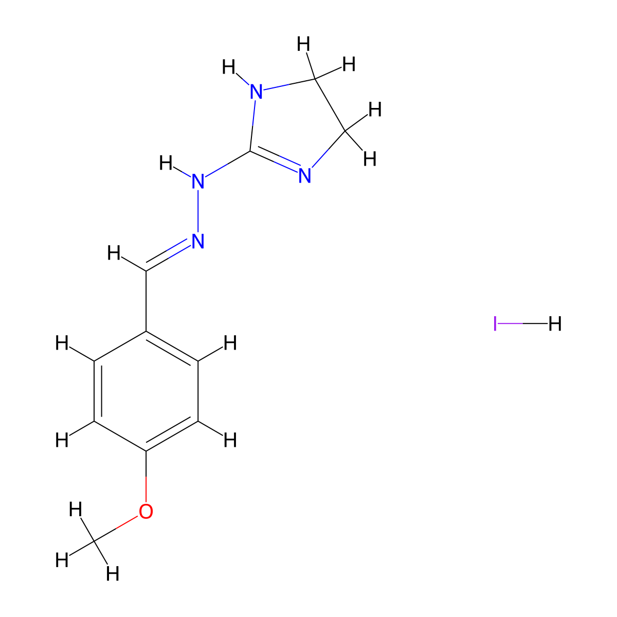 2-{2-[(4-methoxyphenyl)methylidene]hydrazin-1-yl}-4,5-dihydro-1H-imidazole hydroiodide molecular structure, CAS 2649088-05-9