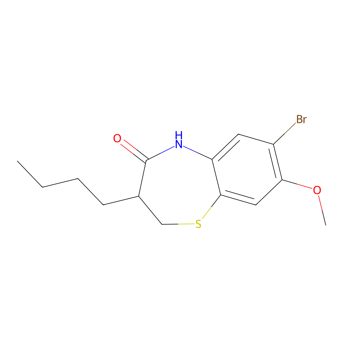 7-Bromo-3-butyl-8-methoxy-3,5-dihydro-2H-1,5-benzothiazepin-4-one molecular structure, CAS 2649100-07-0
