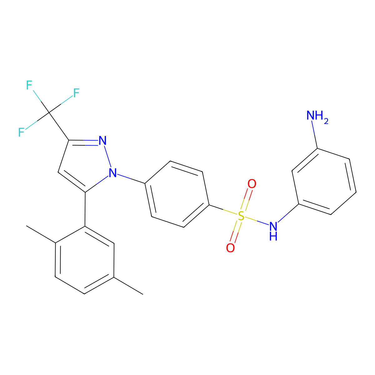 N-(3-aminophenyl)-4-[5-(2,5-dimethylphenyl)-3-(trifluoromethyl)pyrazol-1-yl]benzenesulfonamide molecular structure, CAS 2649115-80-8