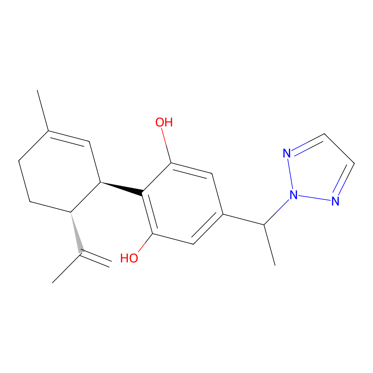 (1'R,2'R)-4-(1-(2H-1,2,3-Triazol-2-yl)ethyl)-5'-methyl-2'-(prop-1-en-2-yl)-1',2',3',4'-tetrahydro-[1,1'-biphenyl]-2,6-diol molecular structure, CAS 2649154-82-3