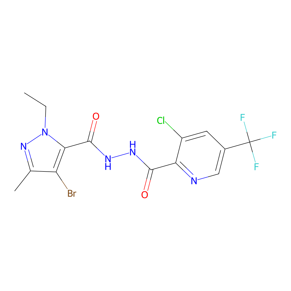 3-Chloro-5-(trifluoromethyl)-2-pyridinecarboxylic acid 2-[(4-bromo-1-ethyl-3-methyl-1H-pyrazol-5-yl)carbonyl]hydrazide molecular structure, CAS 264924-40-5