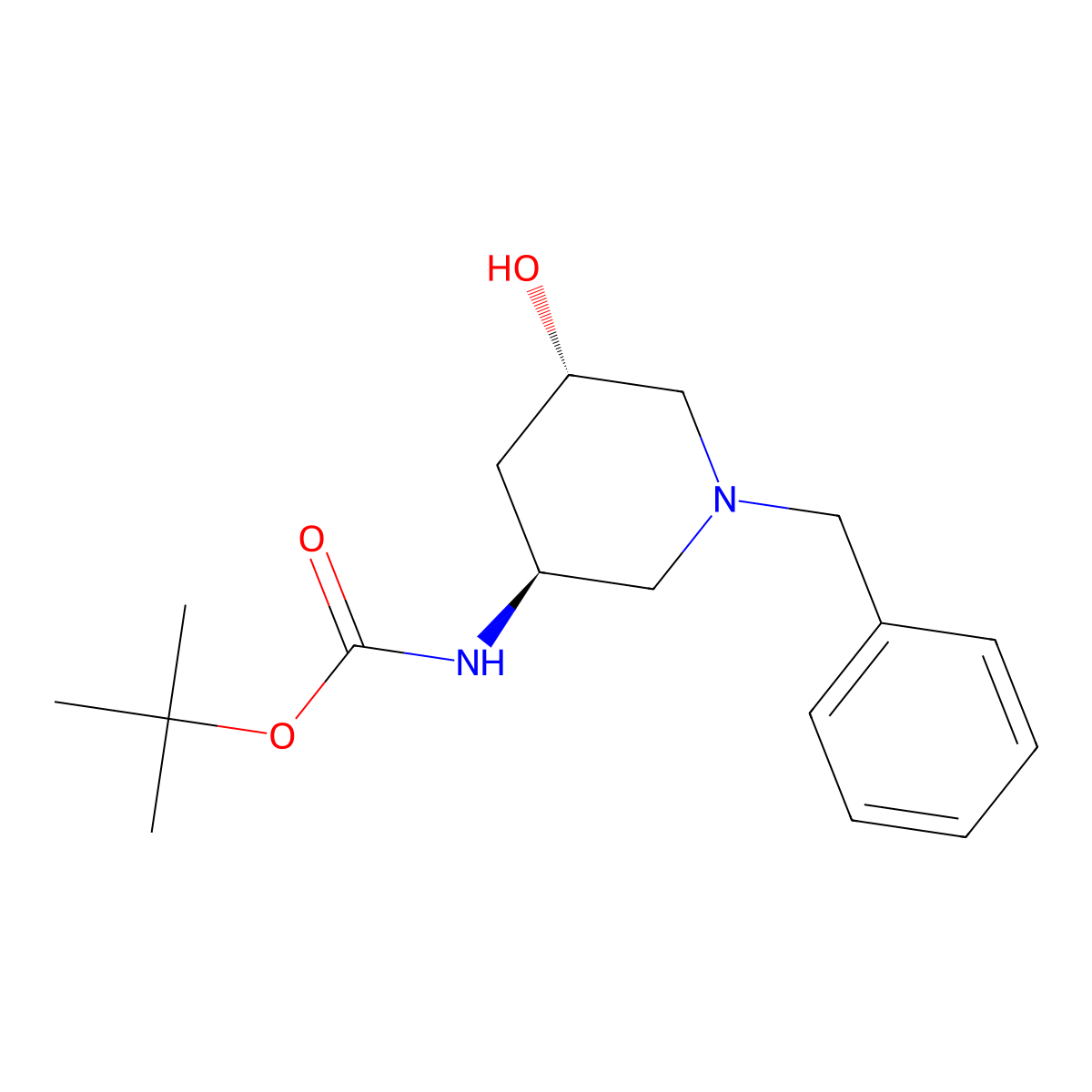 (3S,5S)-(1-Benzyl-5-hydroxy-piperidin-3-yl)-carbamic acid tert-butyl ester molecular structure, CAS 2649263-46-5