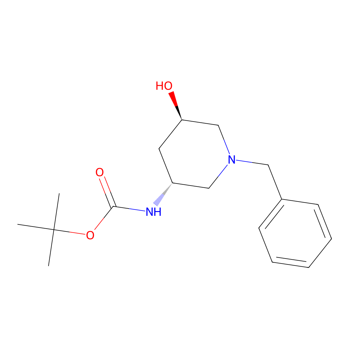 (3R,5R)-(1-Benzyl-5-hydroxy-piperidin-3-yl)-carbamic acid tert-butyl ester molecular structure, CAS 2649263-60-3