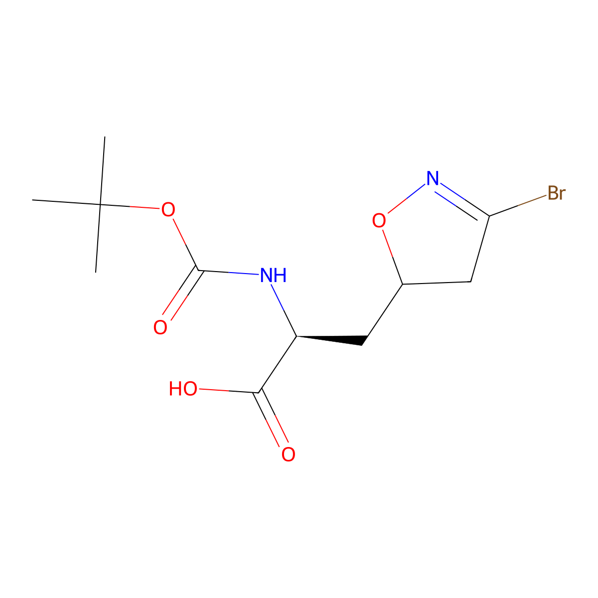 (2S)-3-(3-bromo-4,5-dihydro-1,2-oxazol-5-yl)-2-{[(tert-butoxy)carbonyl]amino}propanoic acid molecular structure, CAS 2649294-34-6