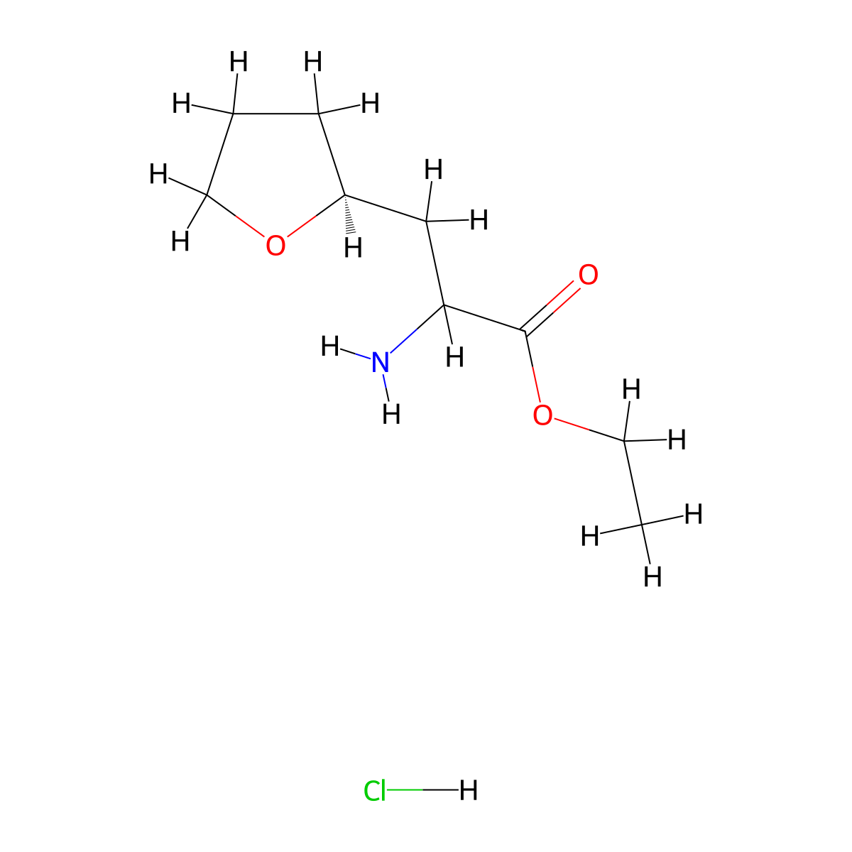 ethyl 2-amino-3-[(2S)-oxolan-2-yl]propanoate hydrochloride molecular structure, CAS 2649294-35-7