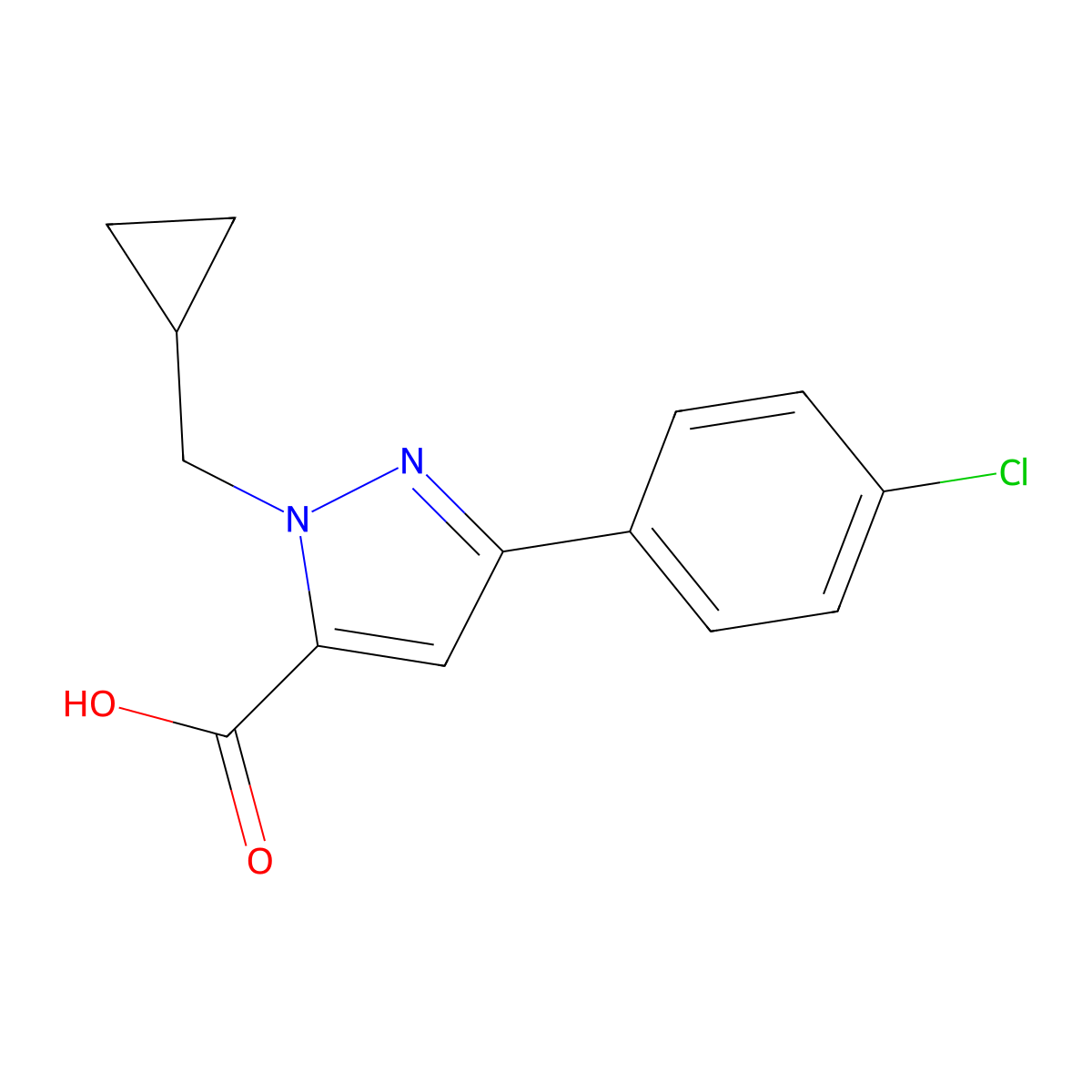 3-(4-chlorophenyl)-1-(cyclopropylmethyl)-1H-pyrazole-5-carboxylic acid molecular structure, CAS 2649316-76-5