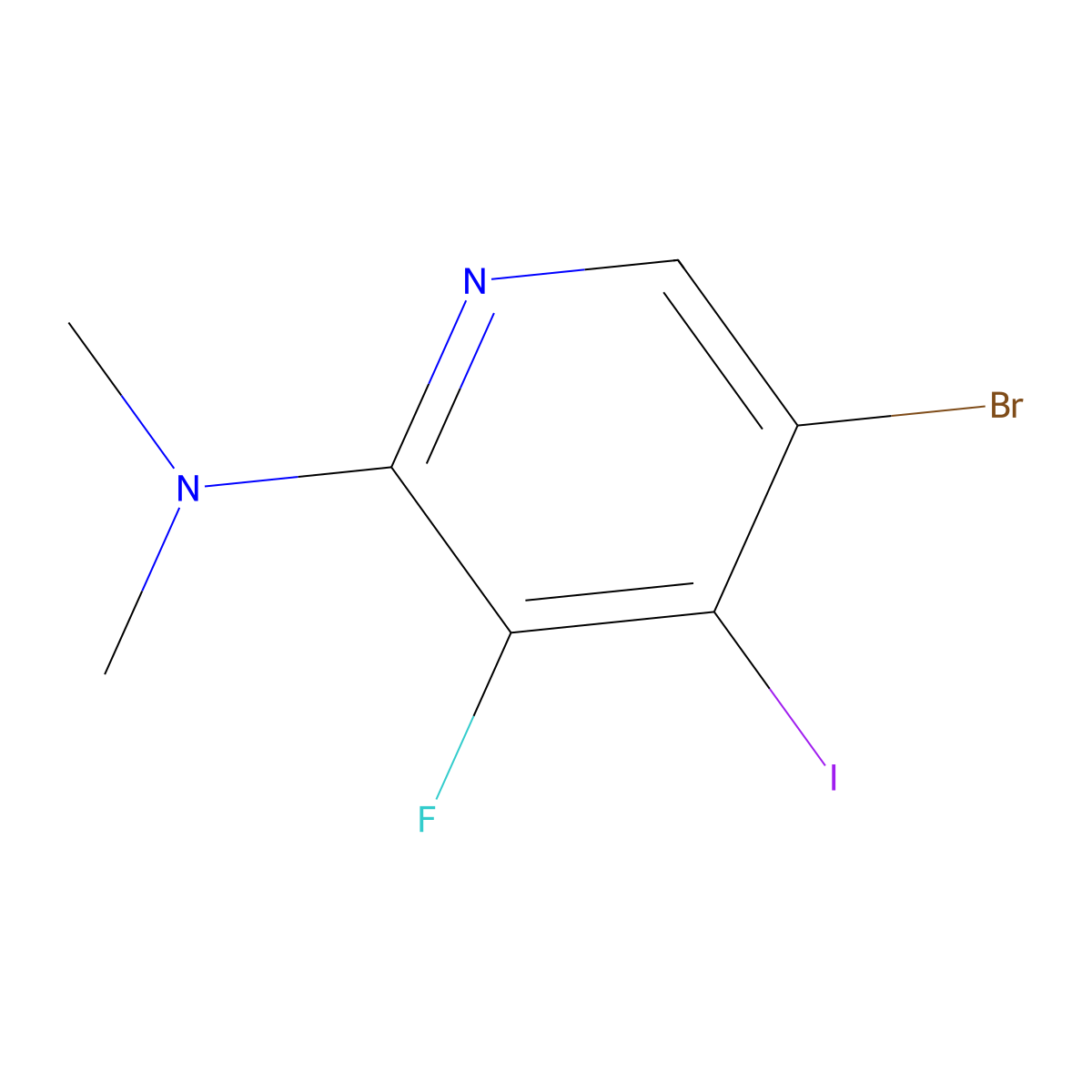 5-bromo-3-fluoro-4-iodo-N,N-dimethylpyridin-2-amine molecular structure, CAS 2649322-81-4