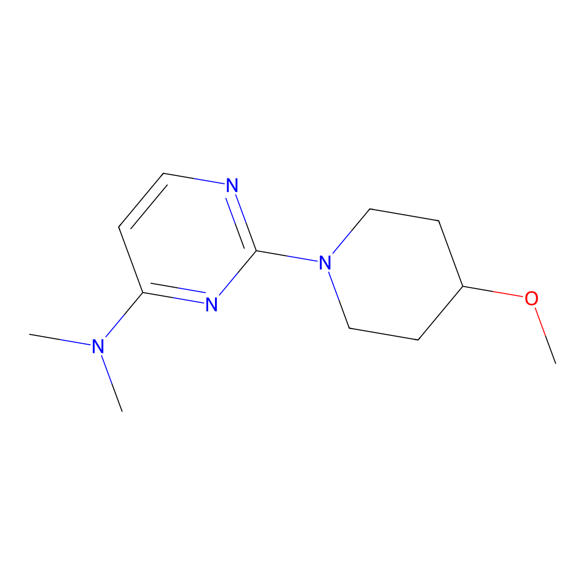 2-(4-methoxypiperidin-1-yl)-N,N-dimethylpyrimidin-4-amine molecular structure, CAS 2649322-83-6