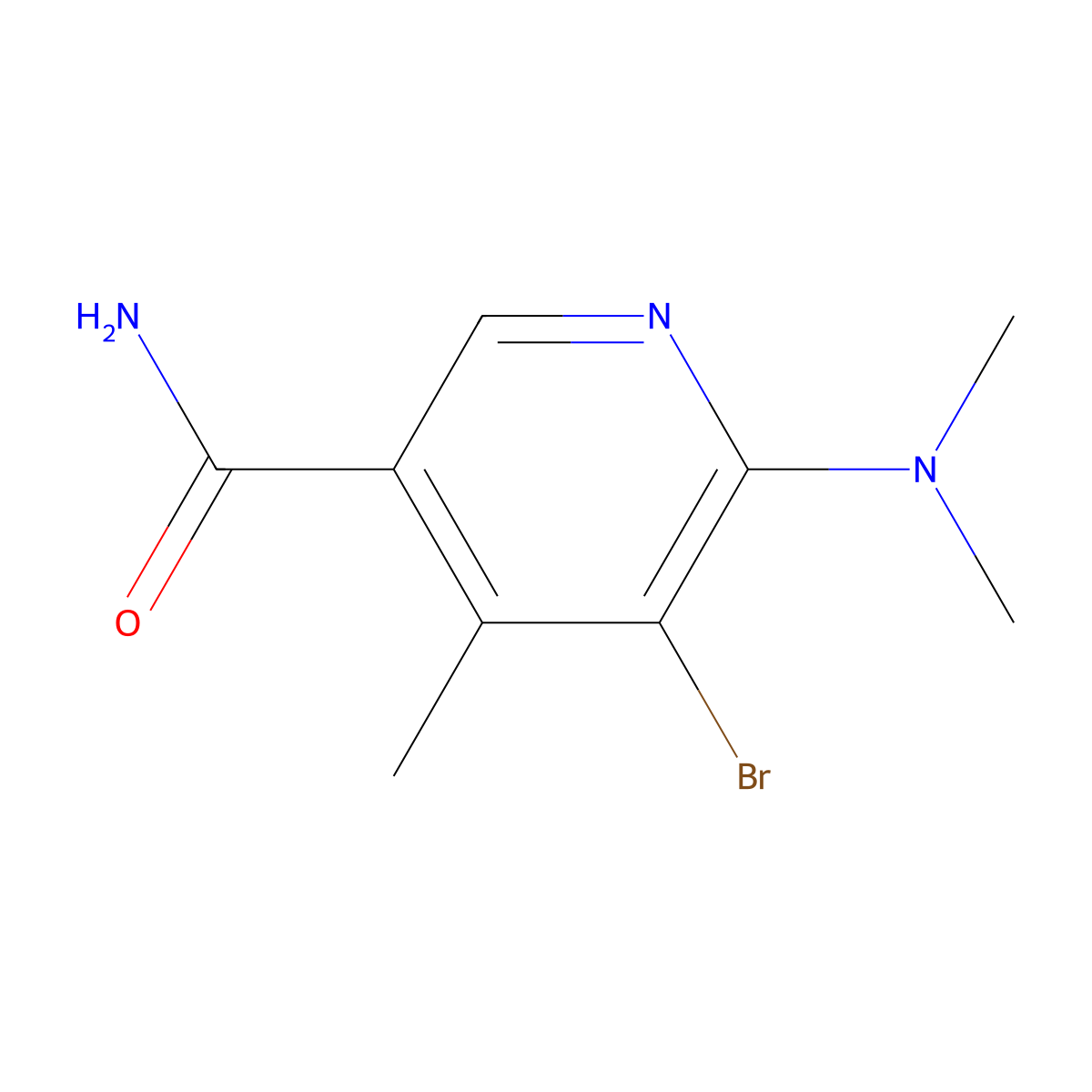 5-Bromo-6-(dimethylamino)-4-methylpyridine-3-carboxamide molecular structure, CAS 2649323-08-8