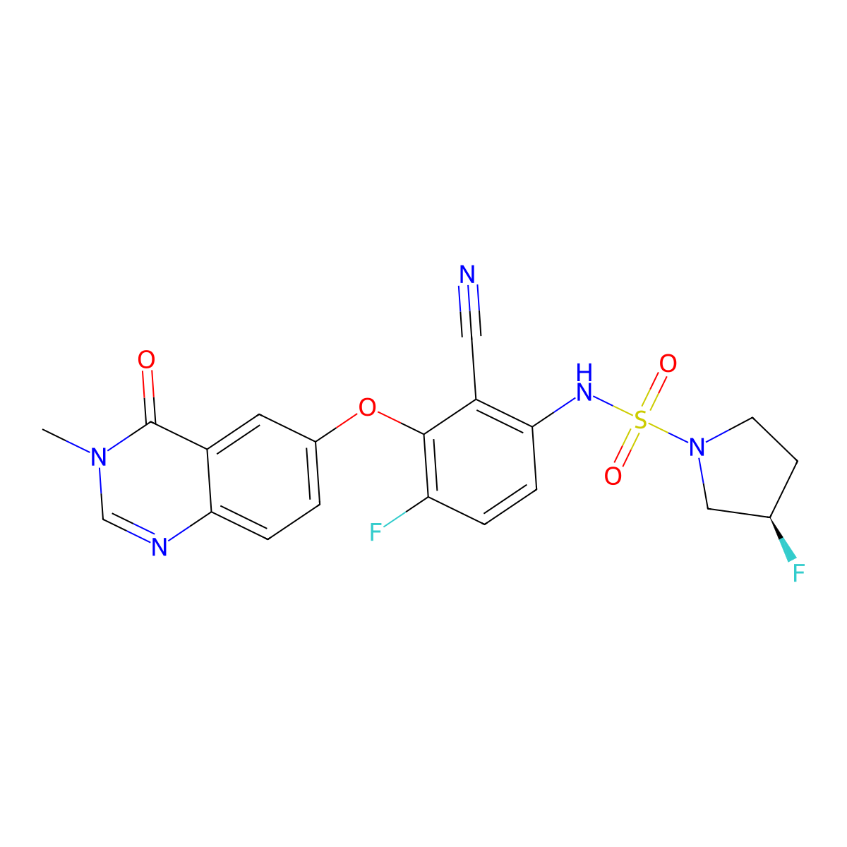 (3R)-N-(2-cyano-4-fluoro-3-((3-methyl-4-oxo-3,4-dihydroquinazolin-6-yl)oxy)phenyl)-3-fluoropyrrolidine-1-sulfonamide molecular structure, CAS 2649372-20-1