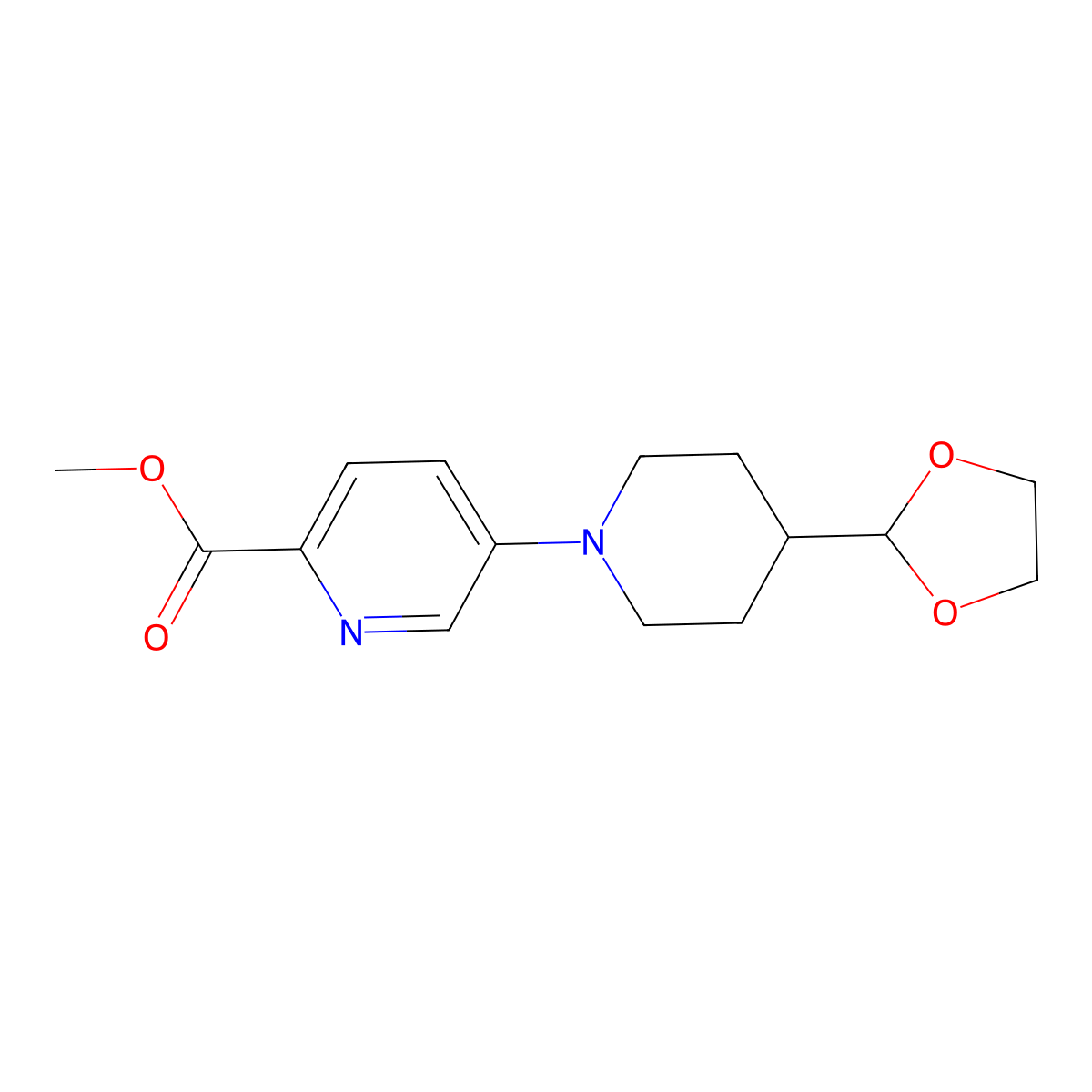 Methyl 5-[4-(1,3-dioxolan-2-YL)-1-piperidyl]picolinate molecular structure, CAS 2649400-00-8
