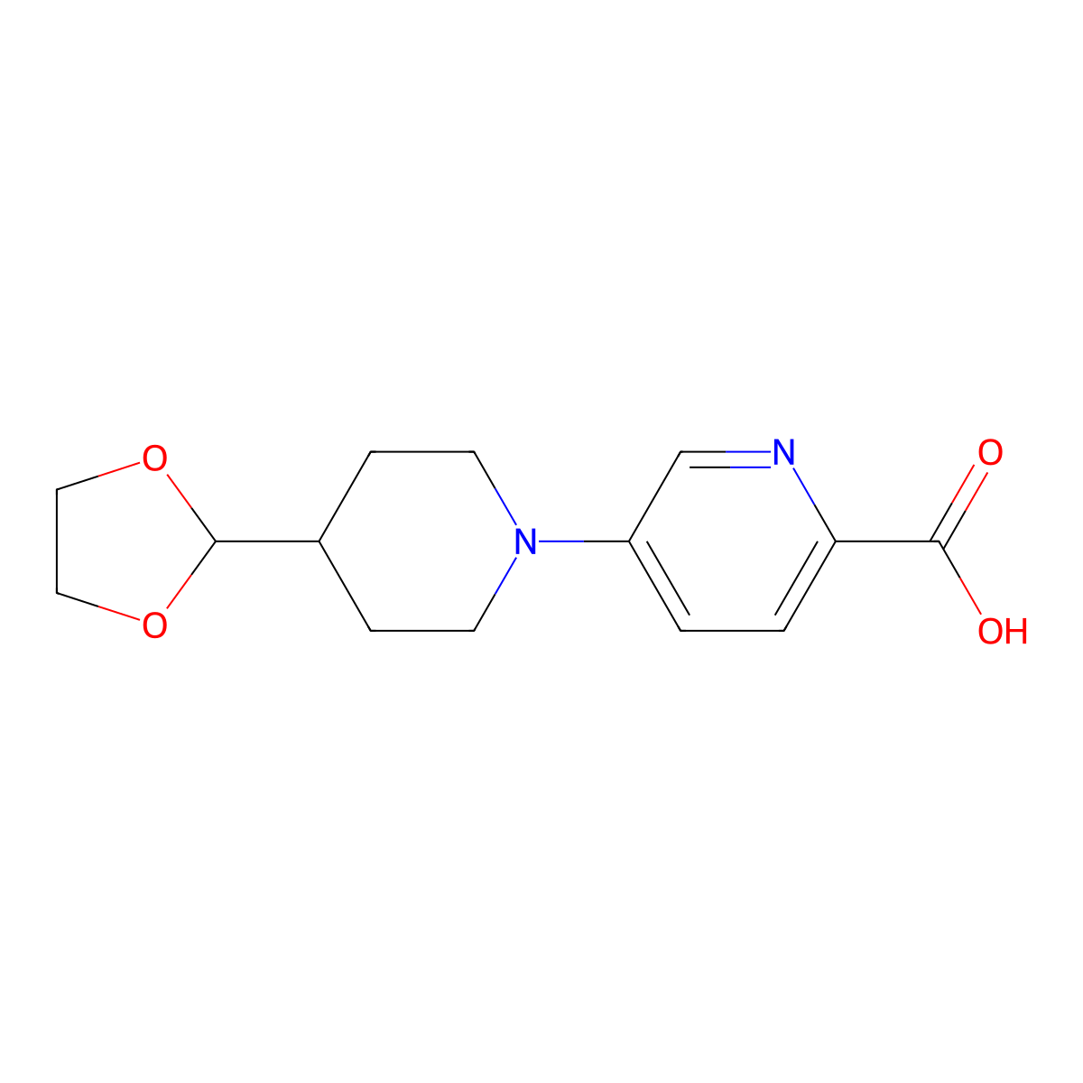 5-[4-(1,3-Dioxolan-2-yl)-1-piperidyl]pyridine-2-carboxylic Acid molecular structure, CAS 2649400-01-9