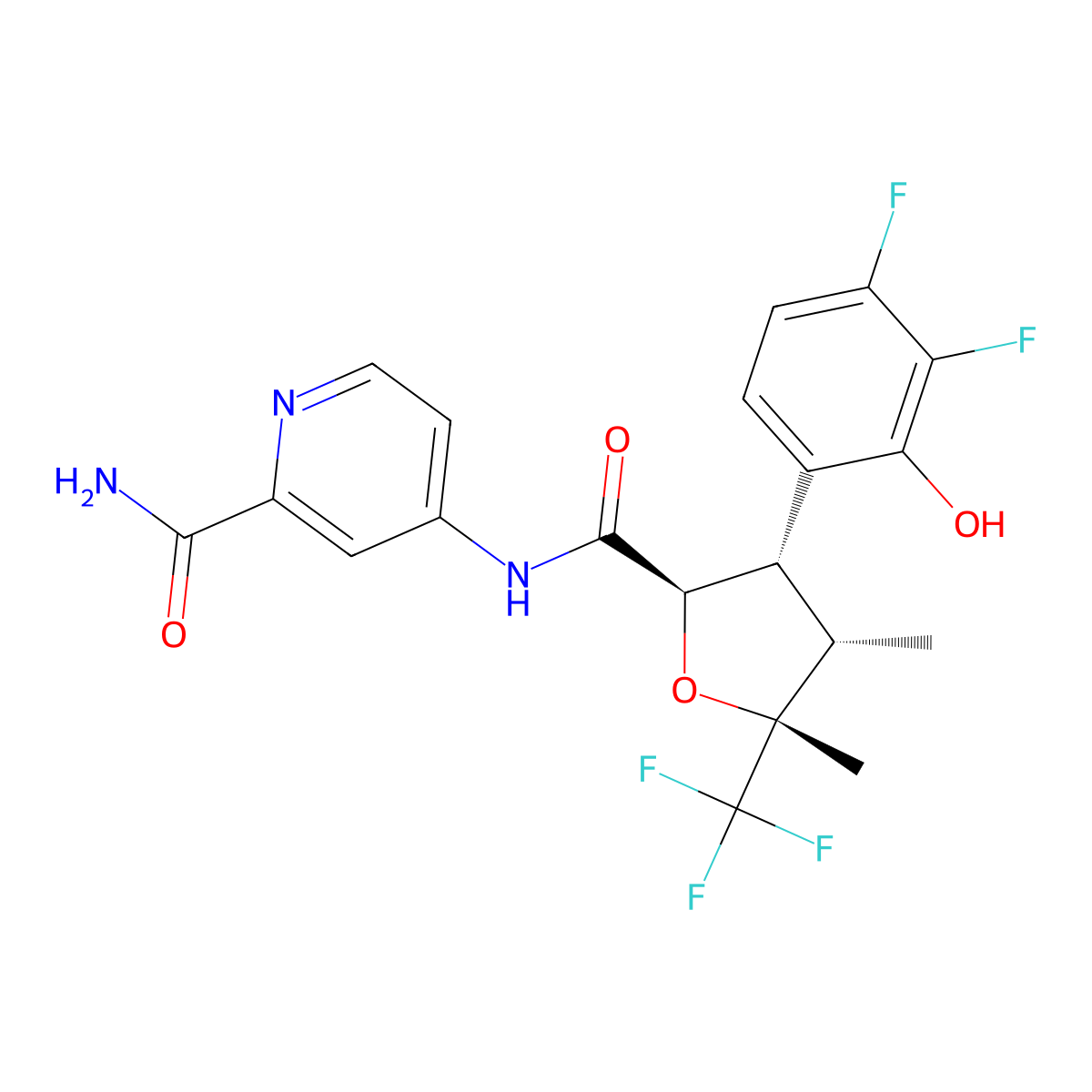 4-[[[(2R,3S,4S,5R)-3-(3,4-Difluoro-2-hydroxyphenyl)tetrahydro-4,5-dimethyl-5-(trifluoromethyl)-2-furanyl]carbonyl]amino]-2-pyridinecarboxamide molecular structure, CAS 2649467-91-2