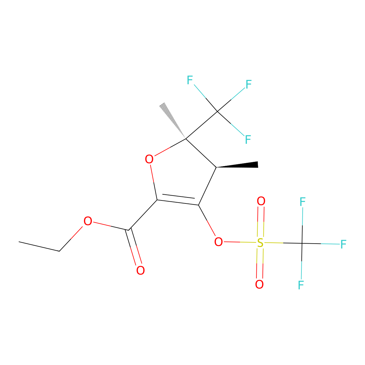 Ethyl (4R,5R)-4,5-dimethyl-5-(trifluoromethyl)-3-(((trifluoromethyl)sulfonyl)oxy)-4,5-dihydrofuran-2-carboxylate molecular structure, CAS 2649469-23-6