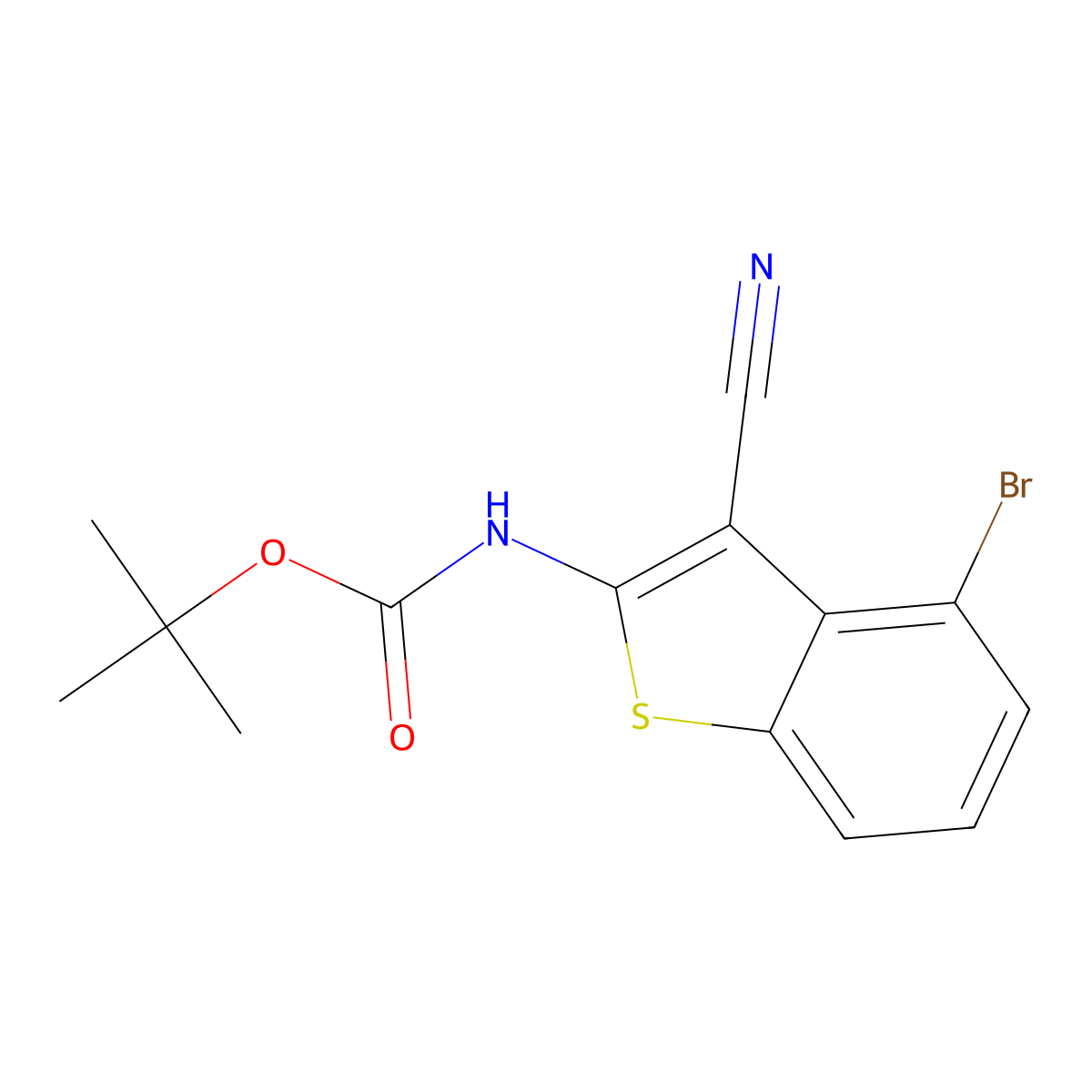 tert-Butyl (4-bromo-3-cyanobenzo[b]thiophen-2-yl)carbamate molecular structure, CAS 2649788-75-8