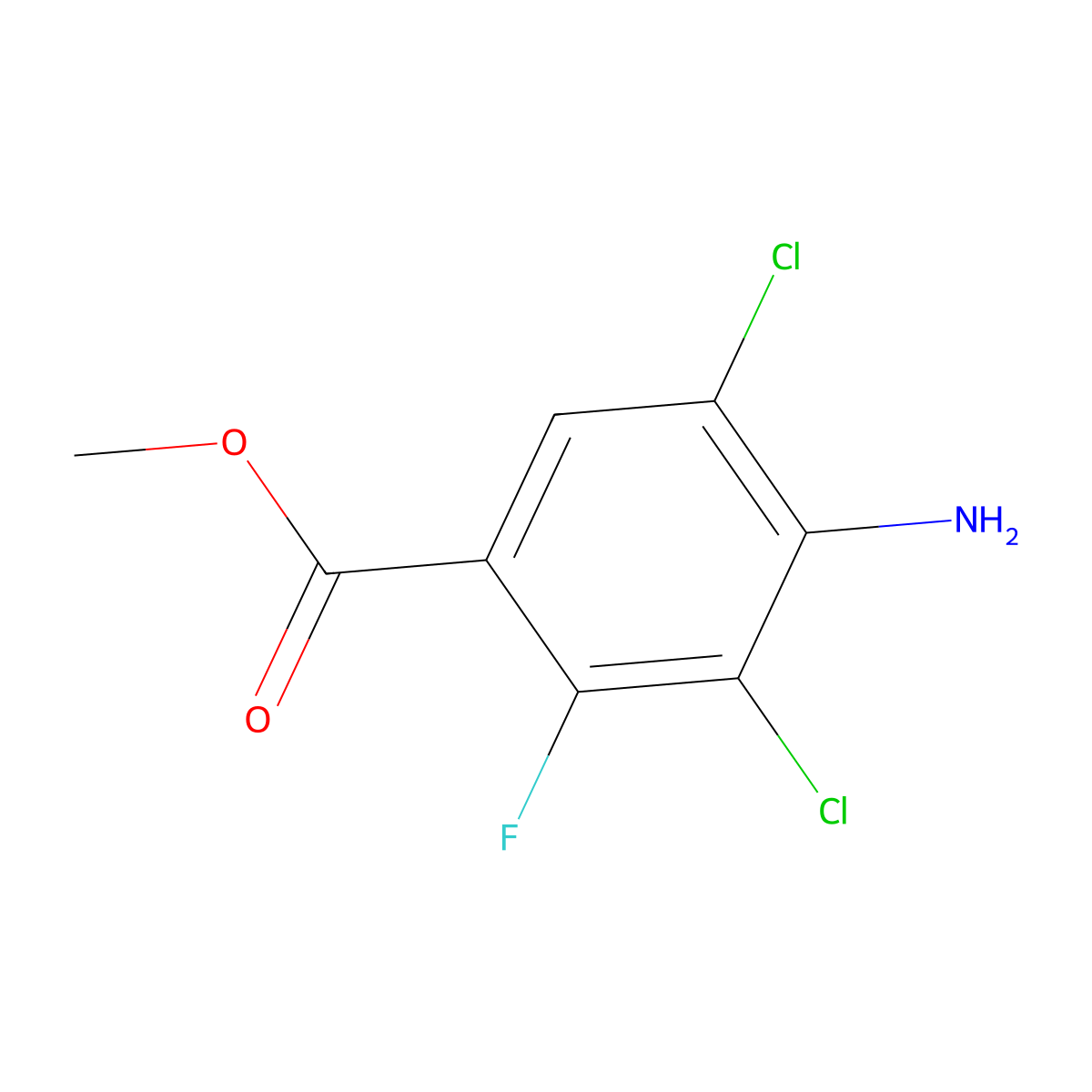 Methyl 4-amino-3,5-dichloro-2-fluorobenzoate molecular structure, CAS 2649788-83-8