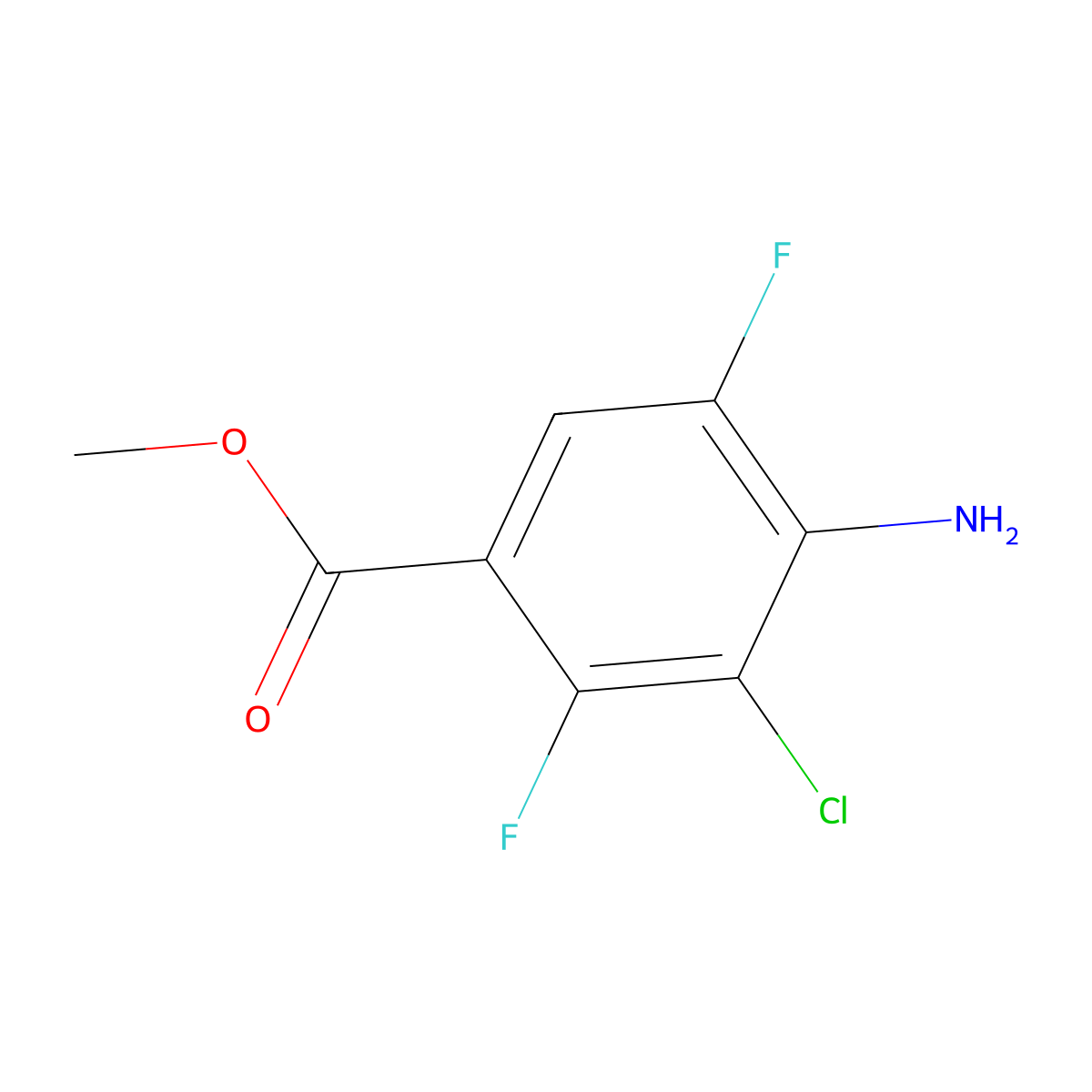 Methyl 4-amino-3-chloro-2,5-difluorobenzoate molecular structure, CAS 2649788-89-4