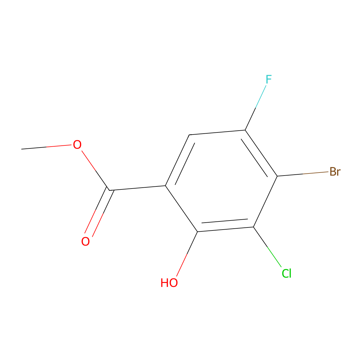 Methyl 4-bromo-3-chloro-5-fluoro-2-hydroxybenzoate molecular structure, CAS 2649788-92-9