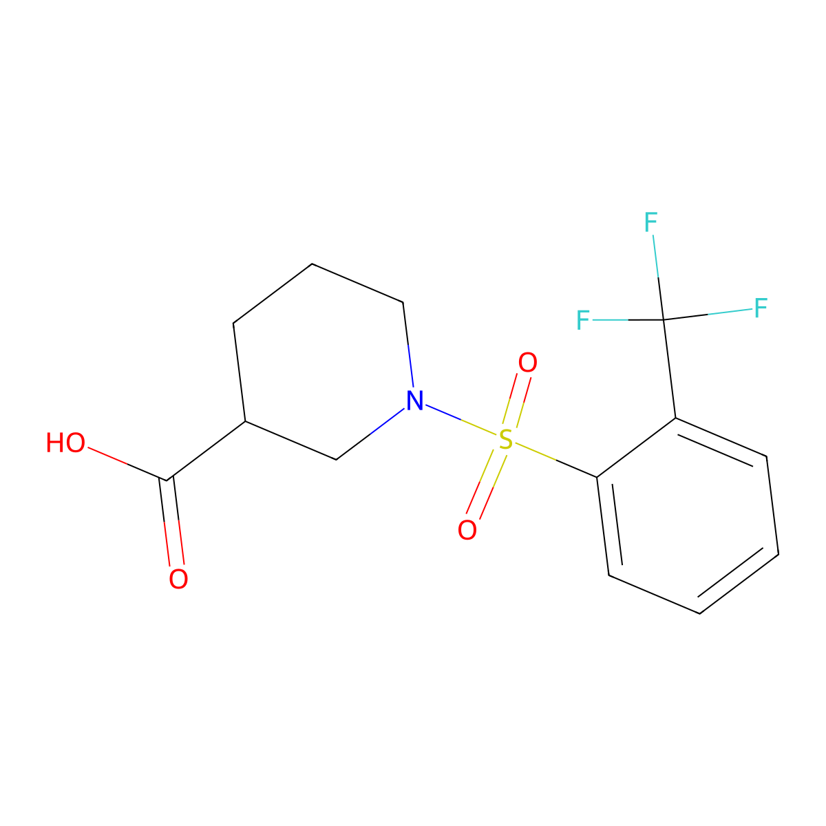 1-[2-(Trifluoromethyl)benzenesulfonyl]piperidine-3-carboxylic acid molecular structure, CAS 2649795-68-4