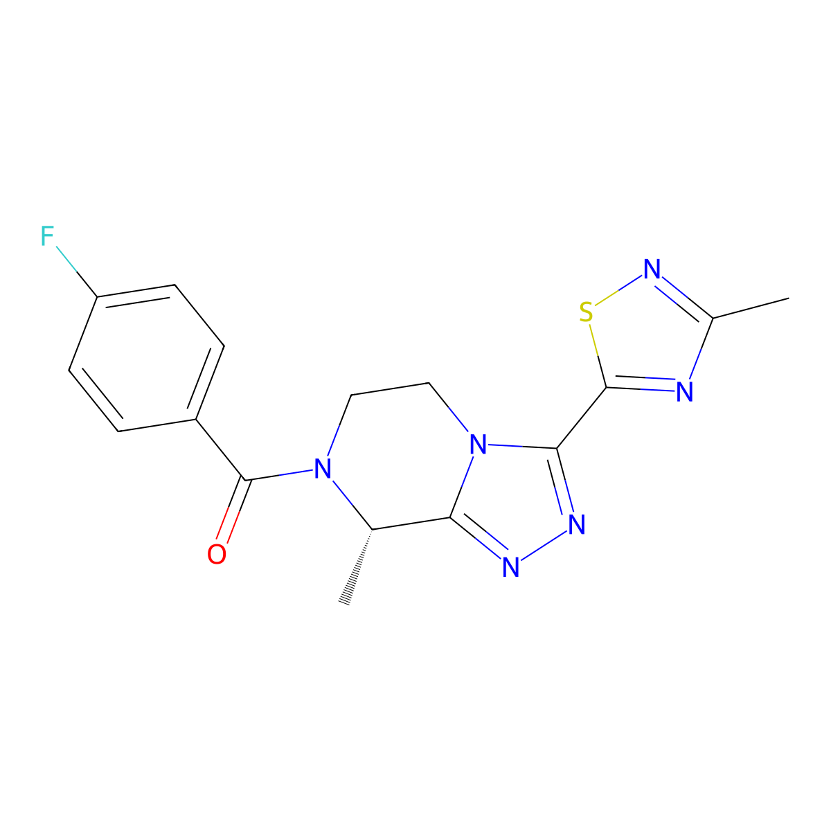 (S)-(4-fluorophenyl)(8-methyl-3-(3-methyl-1,2,4-thiadiazol-5-yl)-5,6-dihydro-[1,2,4]triazolo[4,3-a]pyrazin-7(8H)-yl)methanone molecular structure, CAS 2650136-83-5
