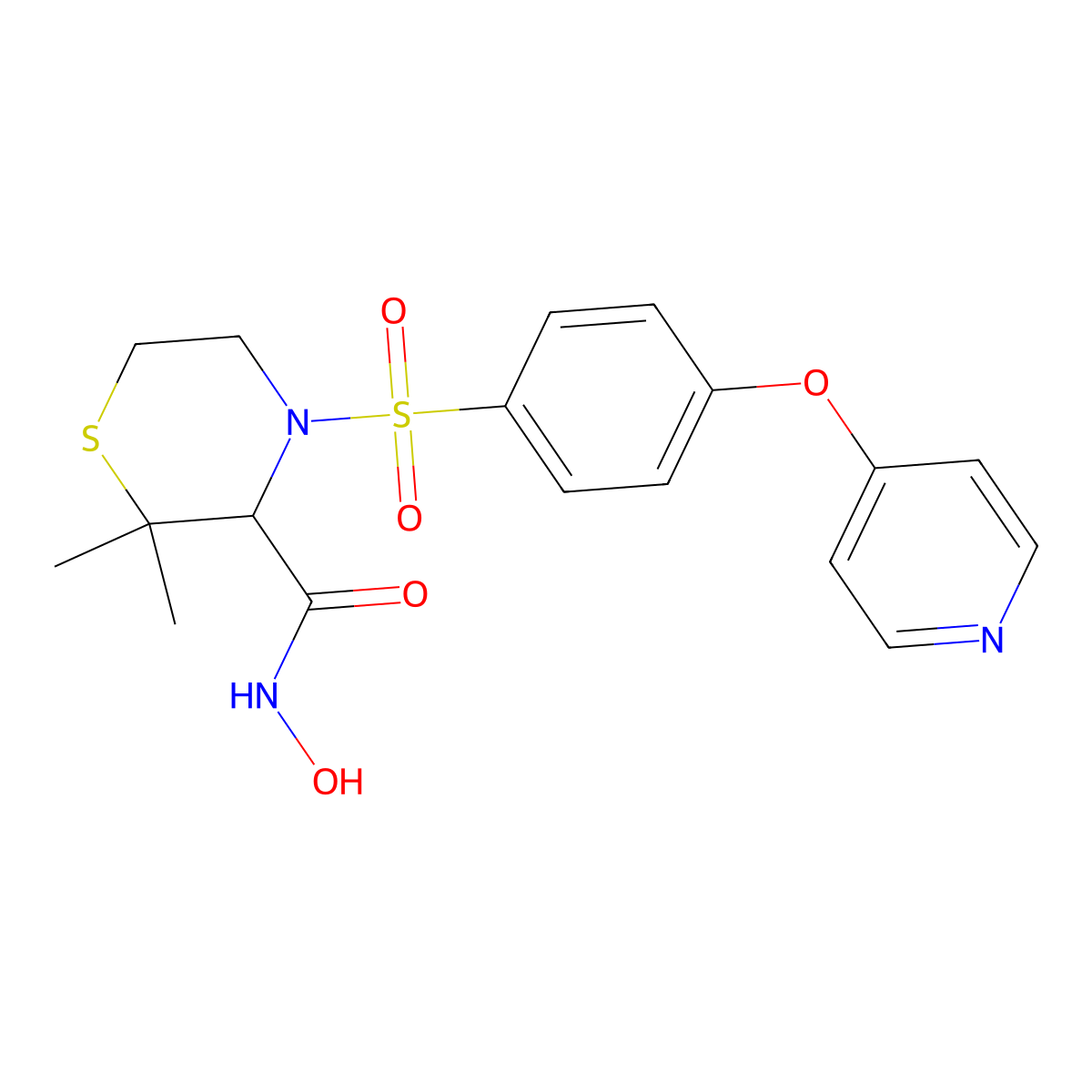 N-hydroxy-2,2-dimethyl-4-[4-(pyridin-4-yloxy)benzenesulfonyl]thiomorpholine-3-carboxamide molecular structure, CAS 2650242-15-0