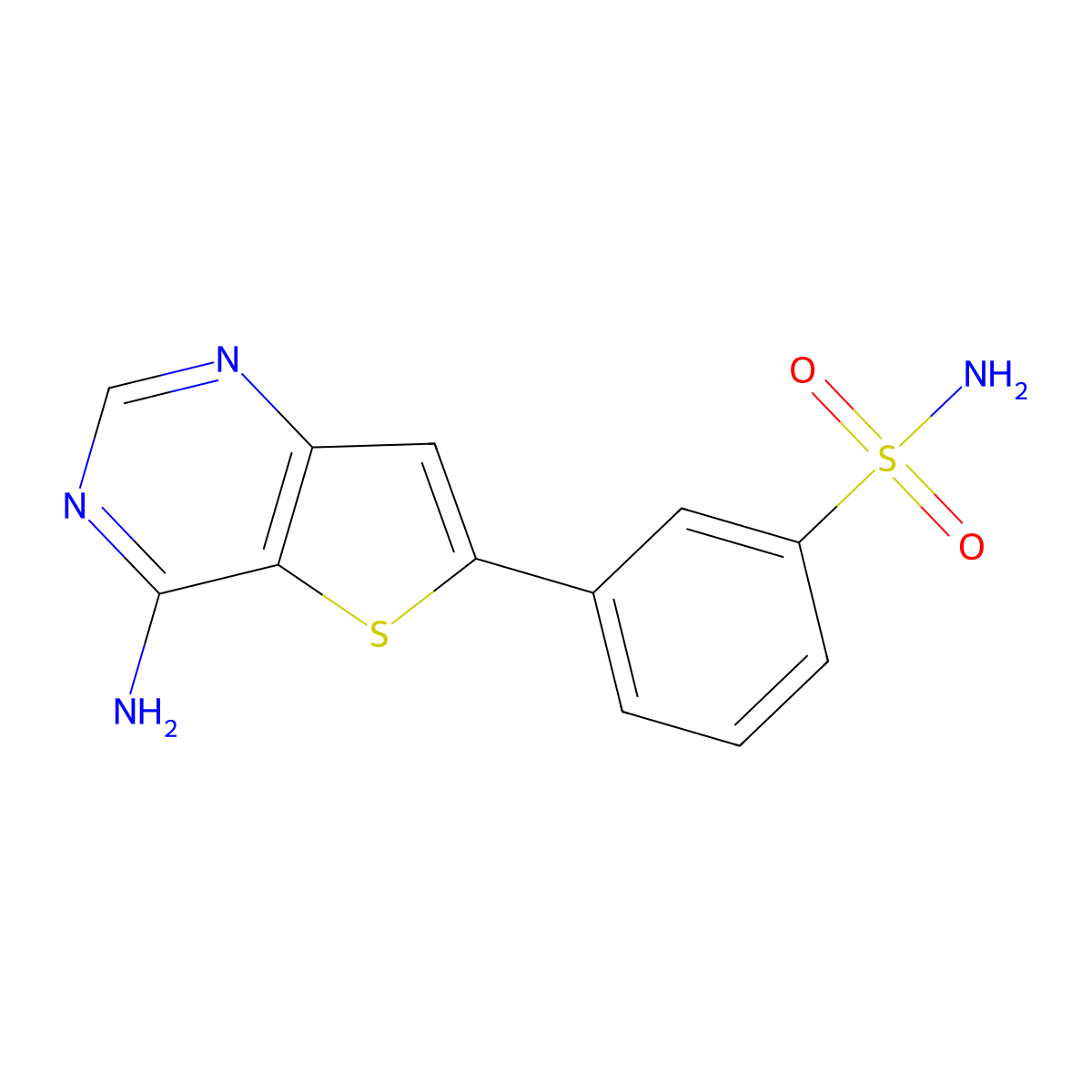 3-(4-Aminothieno[3,2-d]pyrimidin-6-yl)benzenesulfonamide molecular structure, CAS 2650846-59-4