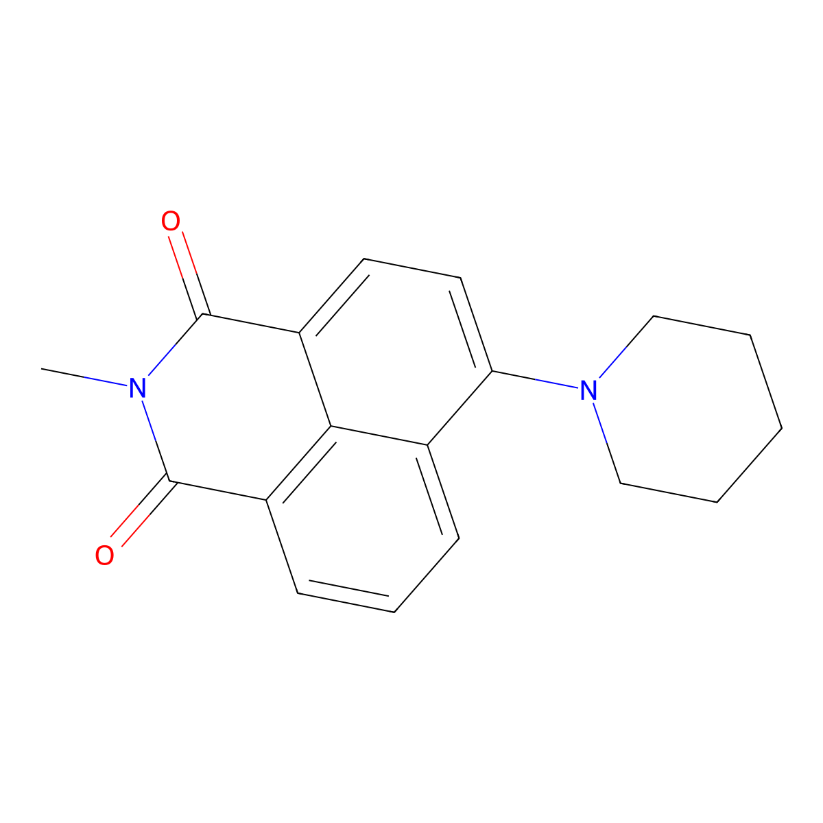 2-methyl-6-(piperidin-1-yl)-1H-benzo[de]isoquinoline-1,3(2H)-dione molecular structure, CAS 265093-00-3