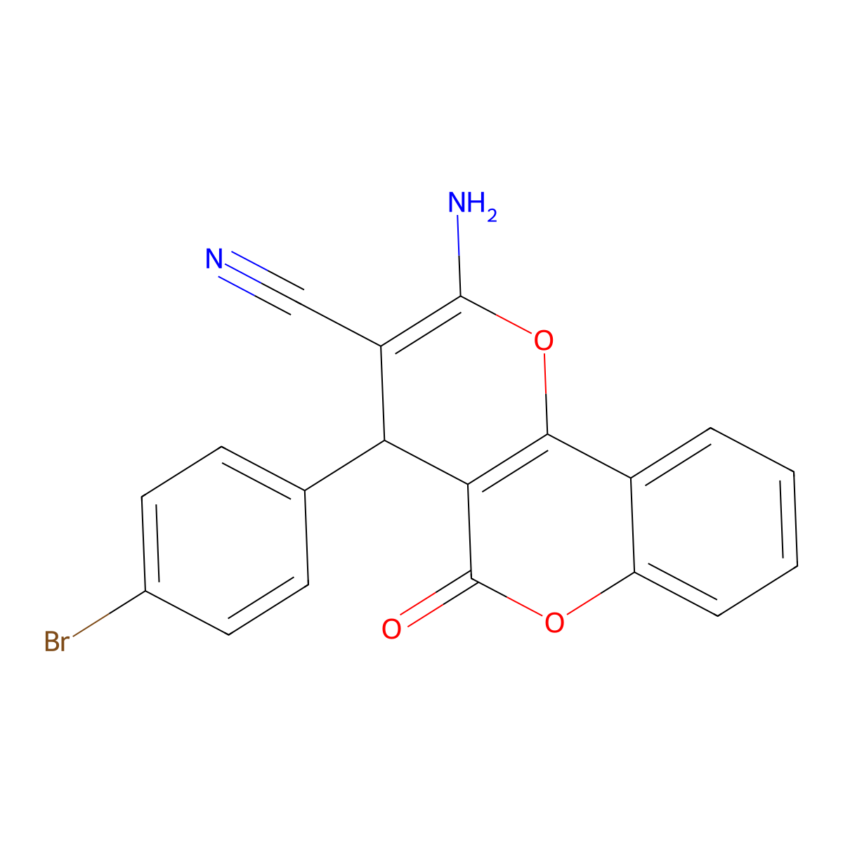 2-amino-4-(4-bromophenyl)-5-oxo-4H,5H-pyrano[3,2-c]chromene-3-carbonitrile molecular structure, CAS 265109-09-9