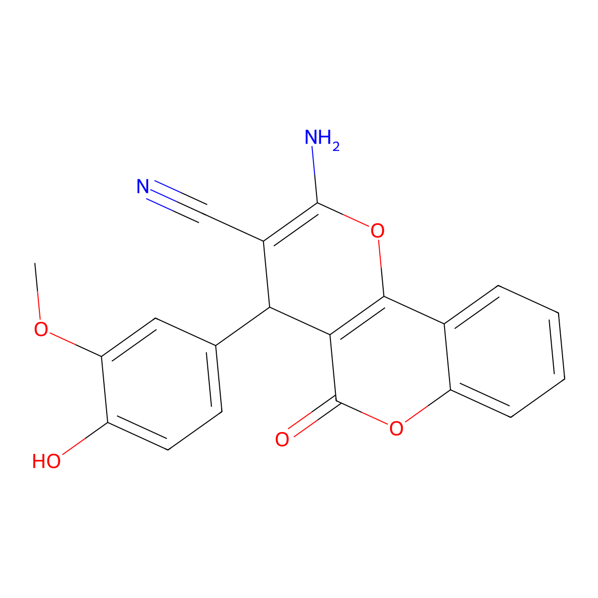 2-amino-4-(4-hydroxy-3-methoxyphenyl)-5-oxo-4H,5H-pyrano[3,2-c]chromene-3-carbonitrile molecular structure, CAS 265109-10-2