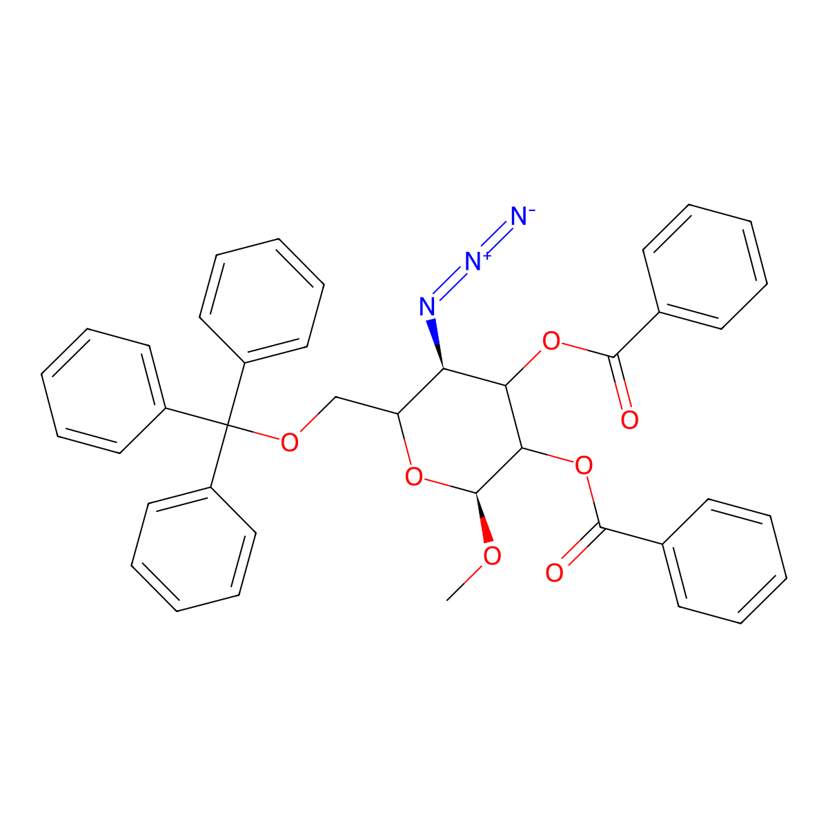 Methyl 4-Azido-2,3-di-O-benzoyl-4-deoxy-6-O-trityl-alpha-D-glucopyranoside molecular structure, CAS 26511-50-2