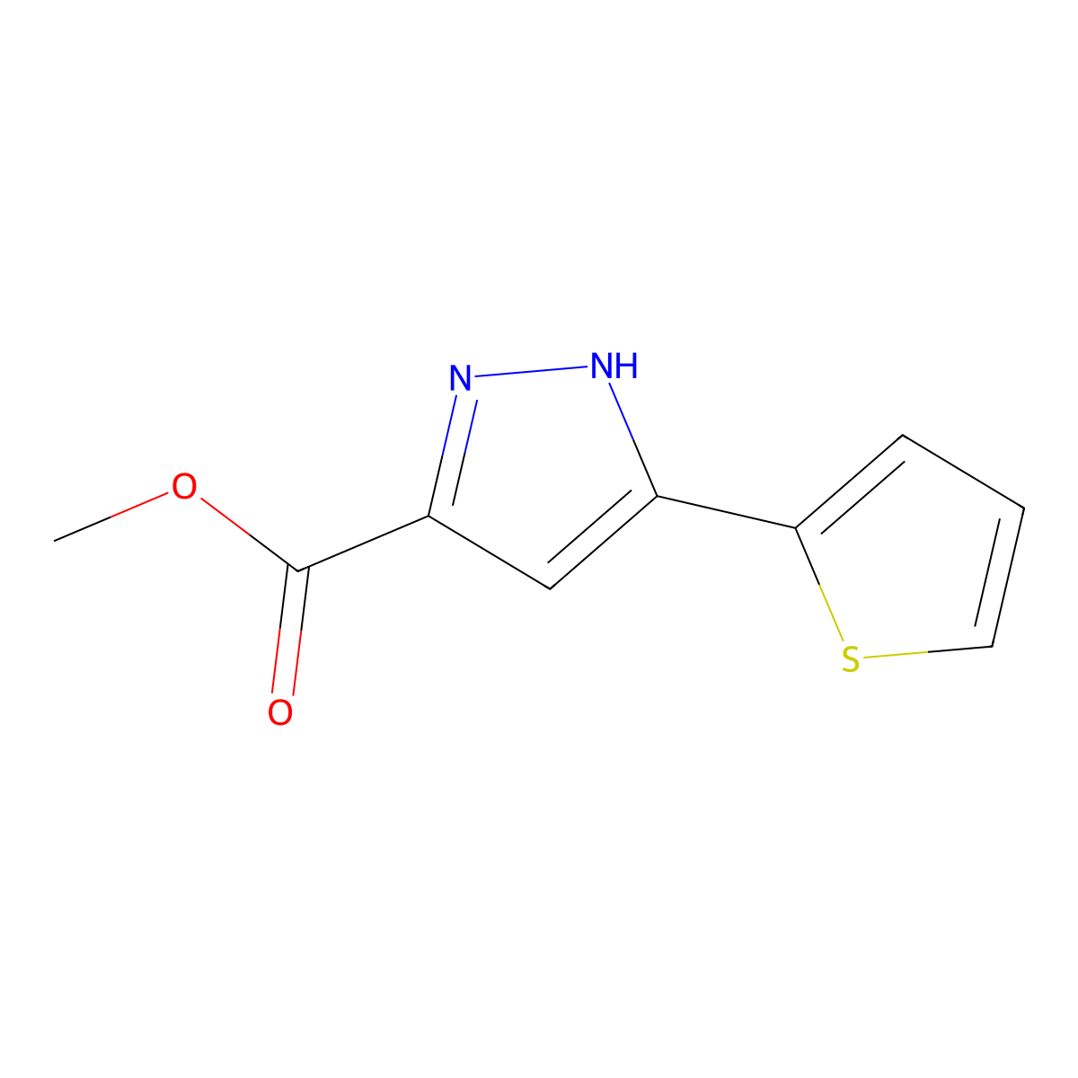 methyl 3-(thiophen-2-yl)-1H-pyrazole-5-carboxylate molecular structure, CAS 265125-12-0