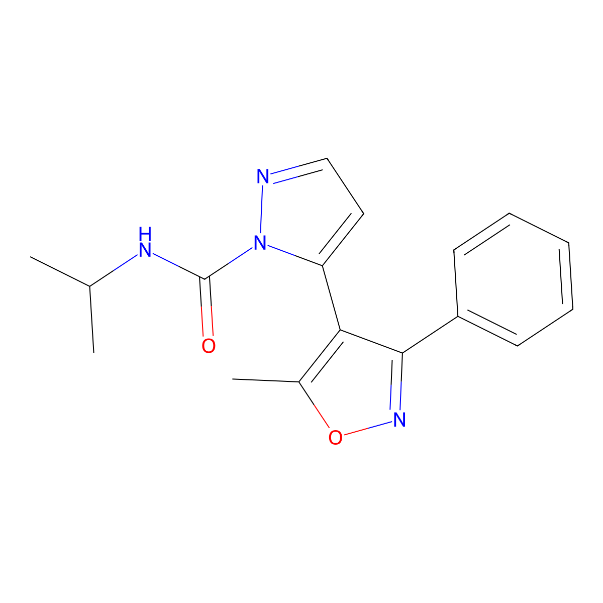 5-(5-methyl-3-phenyl-1,2-oxazol-4-yl)-N-propan-2-ylpyrazole-1-carboxamide molecular structure, CAS 265125-29-9