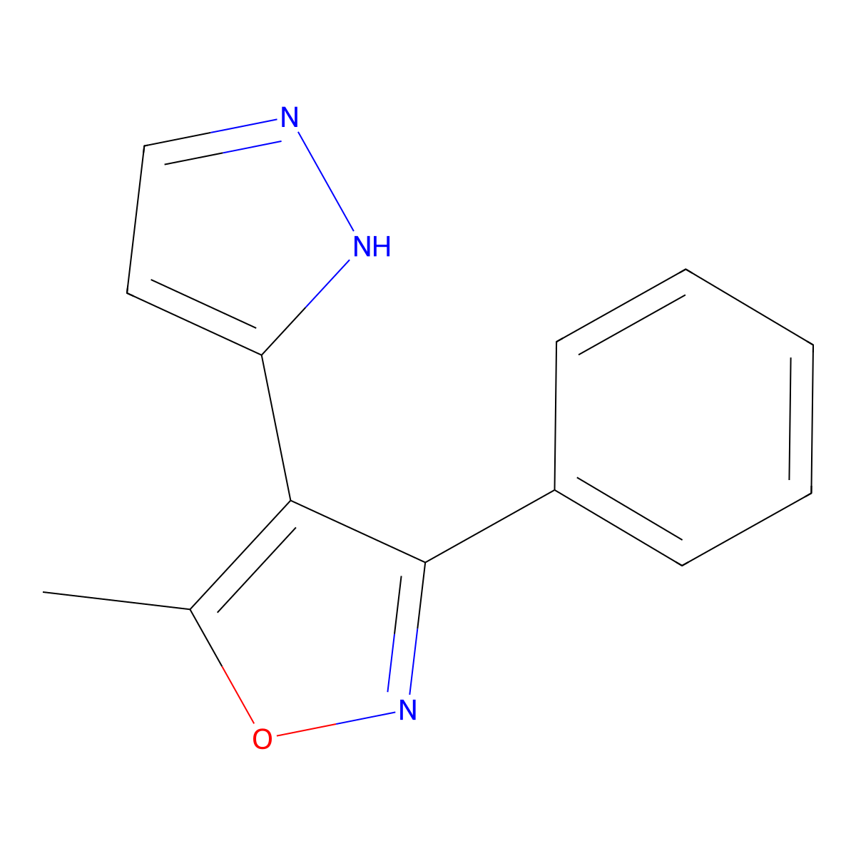 5-methyl-3-phenyl-4-(1H-pyrazol-5-yl)isoxazole molecular structure, CAS 265125-69-7