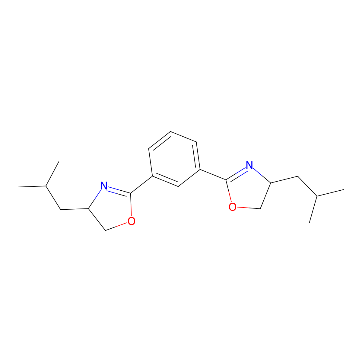 1,3-Bis((S)-4-isobutyl-4,5-dihydrooxazol-2-yl)benzene molecular structure, CAS 265127-64-8