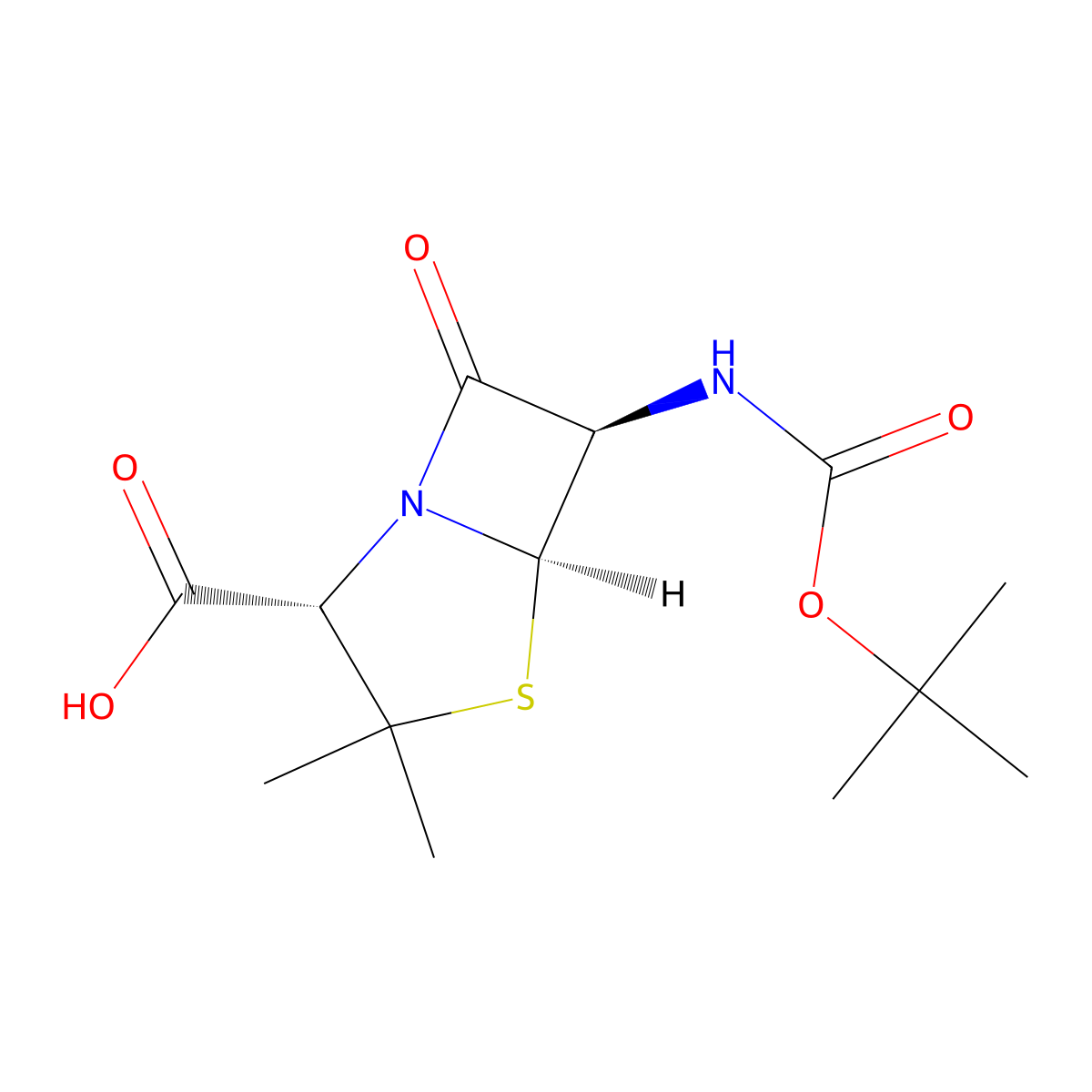 (2S,5R,6R)-6-{[(tert-butoxy)carbonyl]amino}-3,3-dimethyl-7-oxo-4-thia-1-azabicyclo[3.2.0]heptane-2-carboxylic acid molecular structure, CAS 26531-14-6