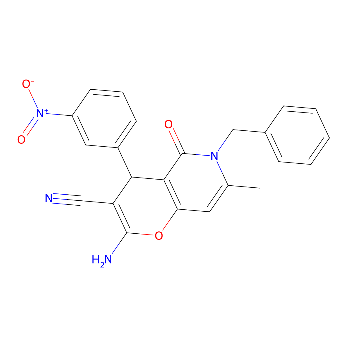 2-amino-6-benzyl-7-methyl-4-(3-nitrophenyl)-5-oxo-5,6-dihydro-4H-pyrano[3,2-c]pyridine-3-carbonitrile molecular structure, CAS 265315-71-7