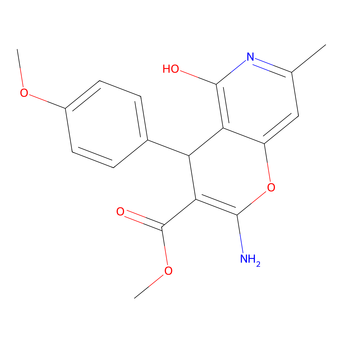 Methyl 2-amino-4-(4-methoxyphenyl)-7-methyl-5-oxo-4,6-dihydropyrano[3,2-c]pyridine-3-carboxylate molecular structure, CAS 265315-80-8
