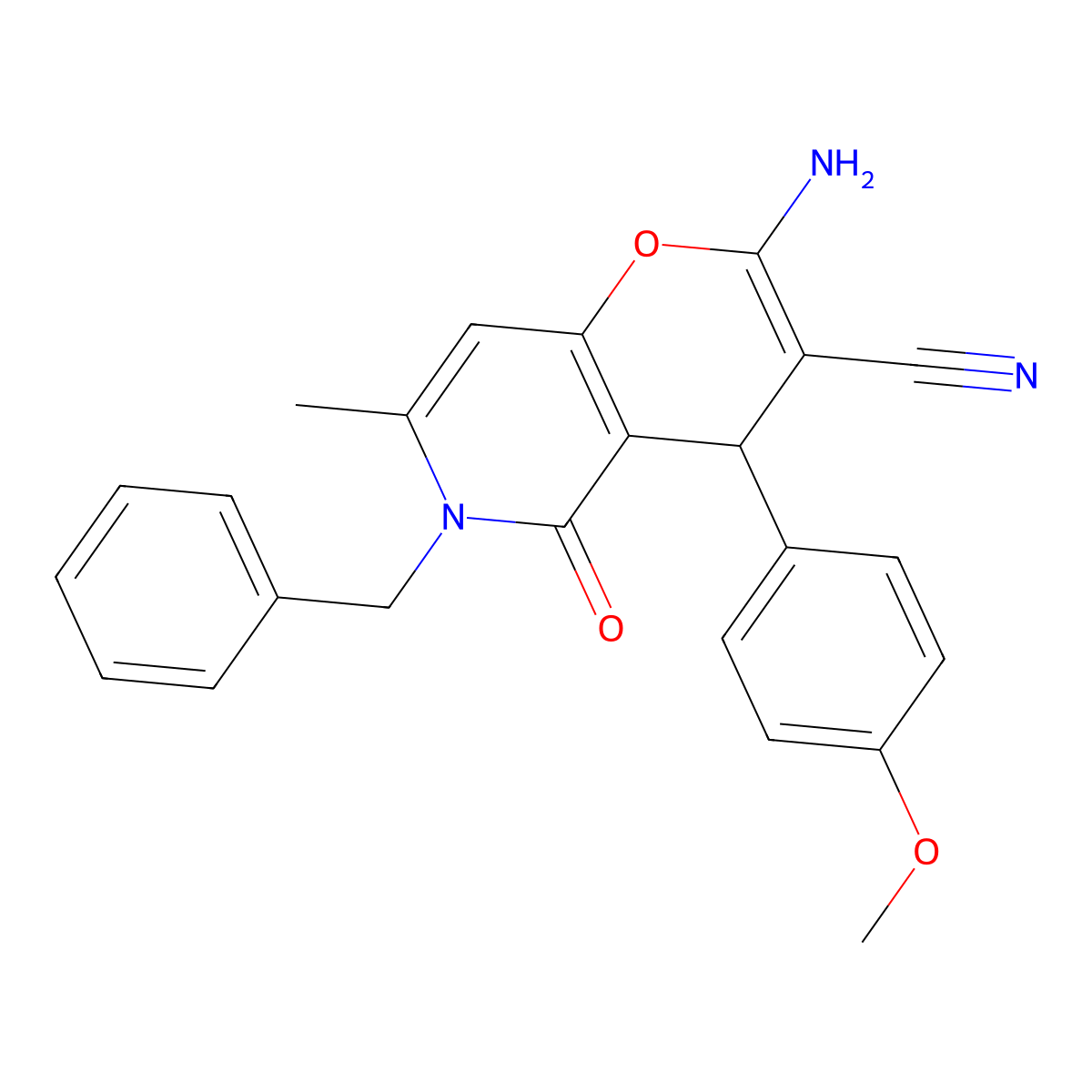 2-amino-6-benzyl-4-(4-methoxyphenyl)-7-methyl-5-oxo-5,6-dihydro-4H-pyrano[3,2-c]pyridine-3-carbonitrile molecular structure, CAS 265315-83-1