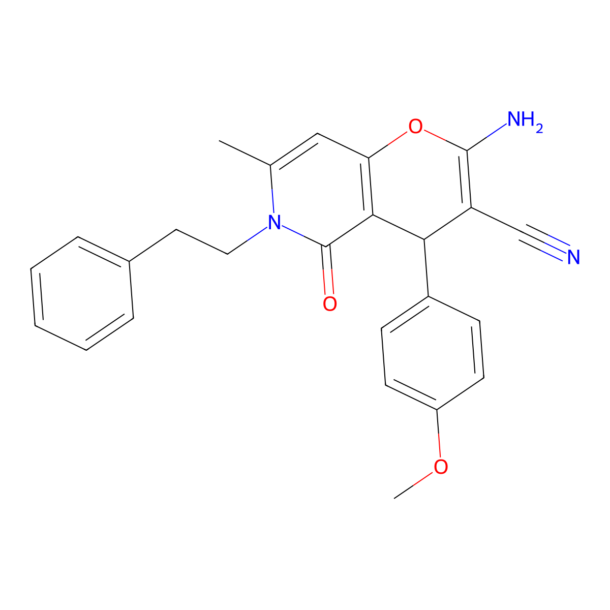 2-amino-4-(4-methoxyphenyl)-7-methyl-5-oxo-6-(2-phenylethyl)-5,6-dihydro-4H-pyrano[3,2-c]pyridine-3-carbonitrile molecular structure, CAS 265315-84-2