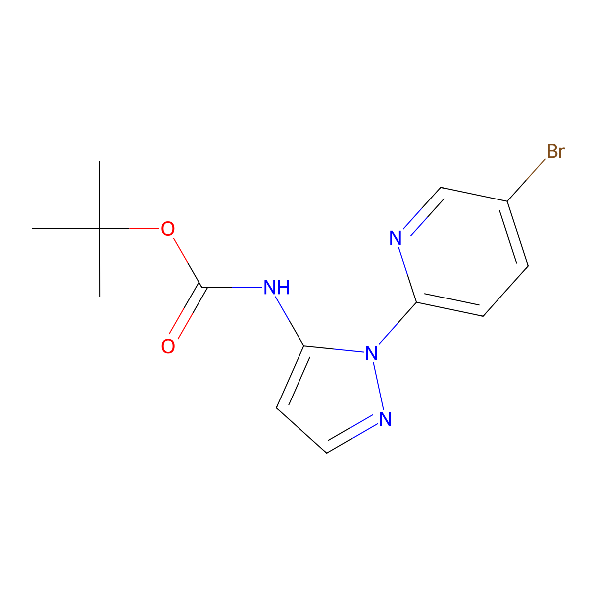 tert-butyl N-[1-(5-bromopyridin-2-yl)-1H-pyrazol-5-yl]carbamate molecular structure, CAS 2653201-93-3