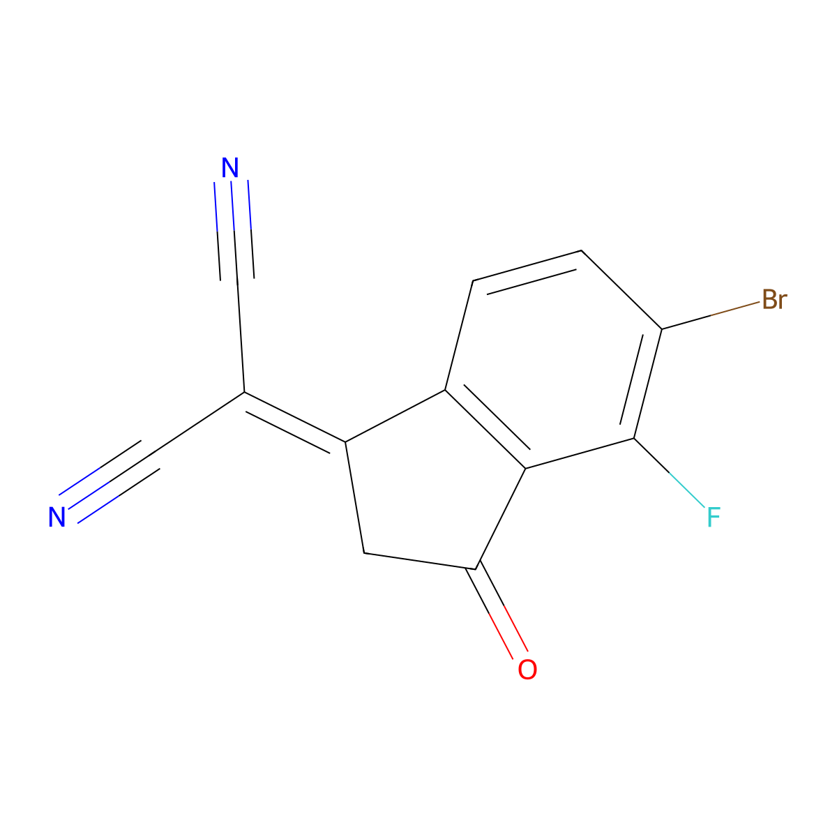2-(5-Bromo-4-fluoro-3-oxo-2,3-dihydro-1H-inden-1-ylidene)malononitrile molecular structure, CAS 2653318-15-9