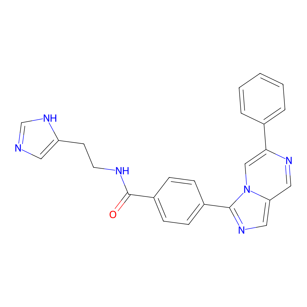 N-(2-(1H-imidazol-5-yl)ethyl)-4-(6-phenylimidazo[1,5-a]pyrazin-3-yl)benzamide molecular structure, CAS 2654074-06-1
