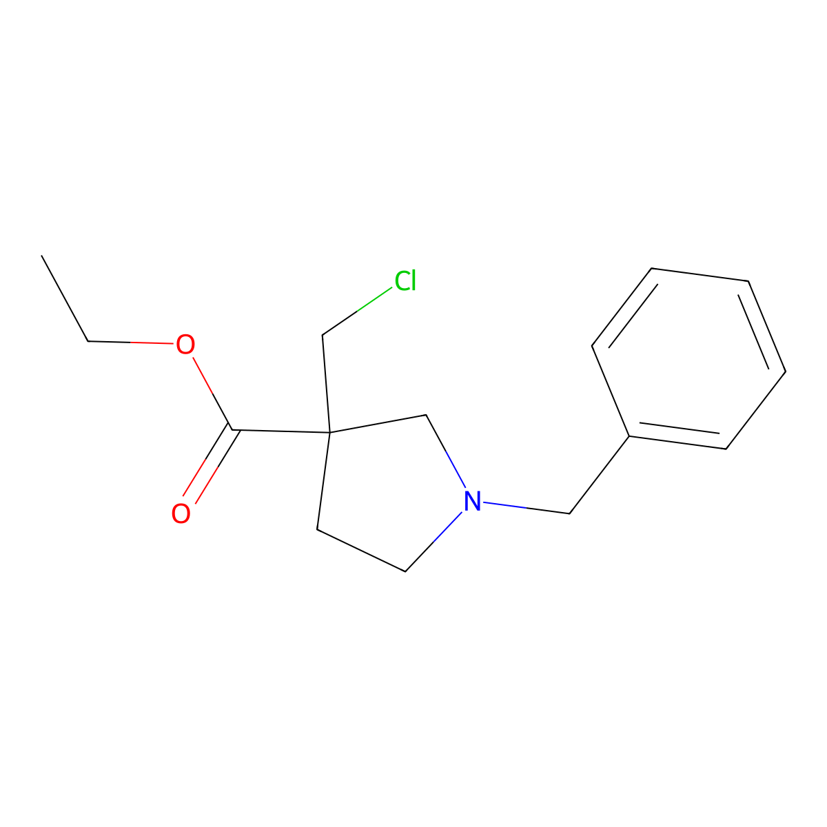 Ethyl 1-benzyl-3-(chloromethyl)pyrrolidine-3-carboxylate molecular structure, CAS 2654084-03-2