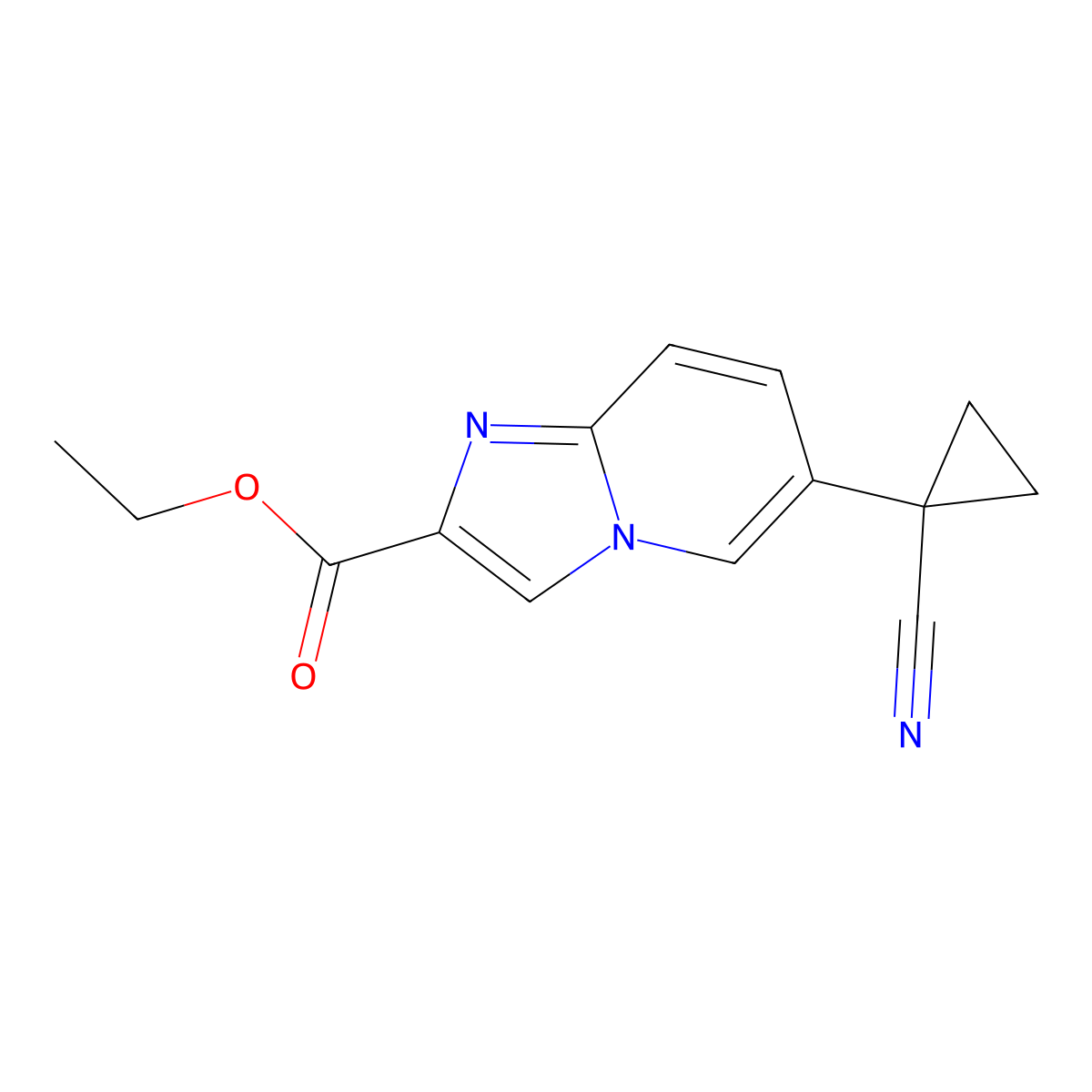 Ethyl 6-(1-cyanocyclopropyl)imidazo[1,2-a]pyridine-2-carboxylate molecular structure, CAS 2654760-78-6