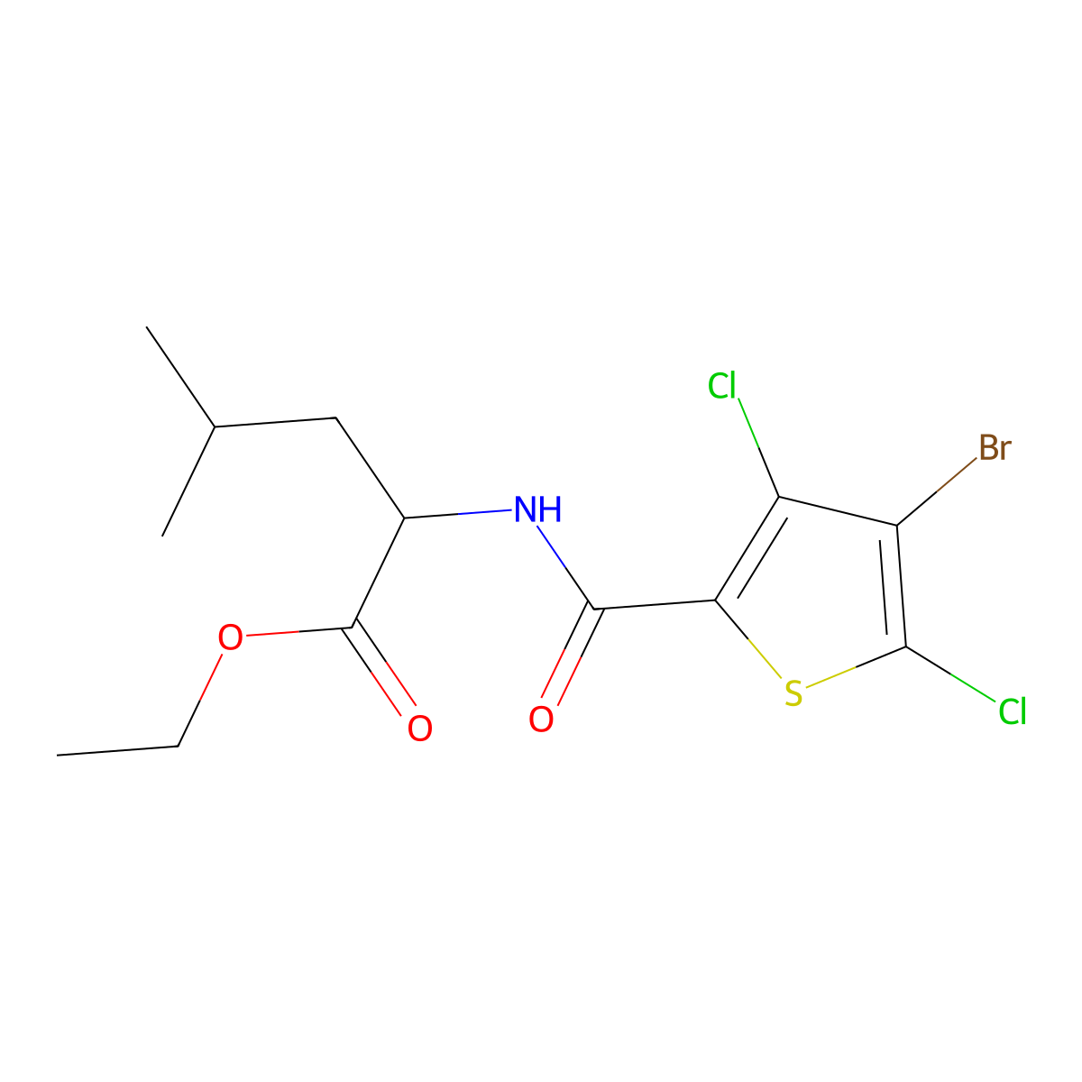 Ethyl 2-[(4-bromo-3,5-dichlorothiophen-2-yl)formamido]-4-methylpentanoate molecular structure, CAS 2654775-65-0