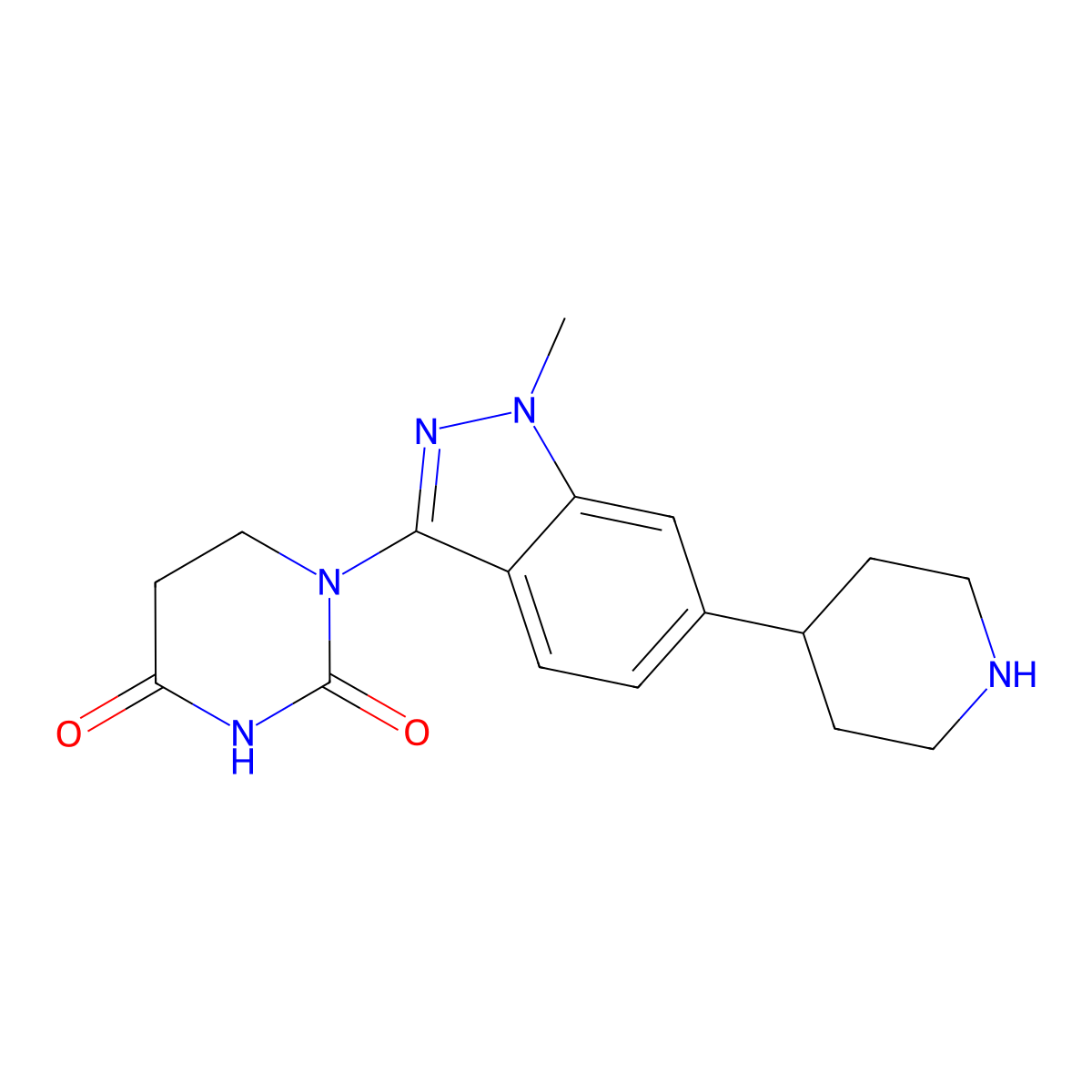 1-(1-Methyl-6-(piperidin-4-yl)-1H-indazol-3-yl)dihydropyrimidine-2,4(1H,3H)-dione molecular structure, CAS 2654822-22-5